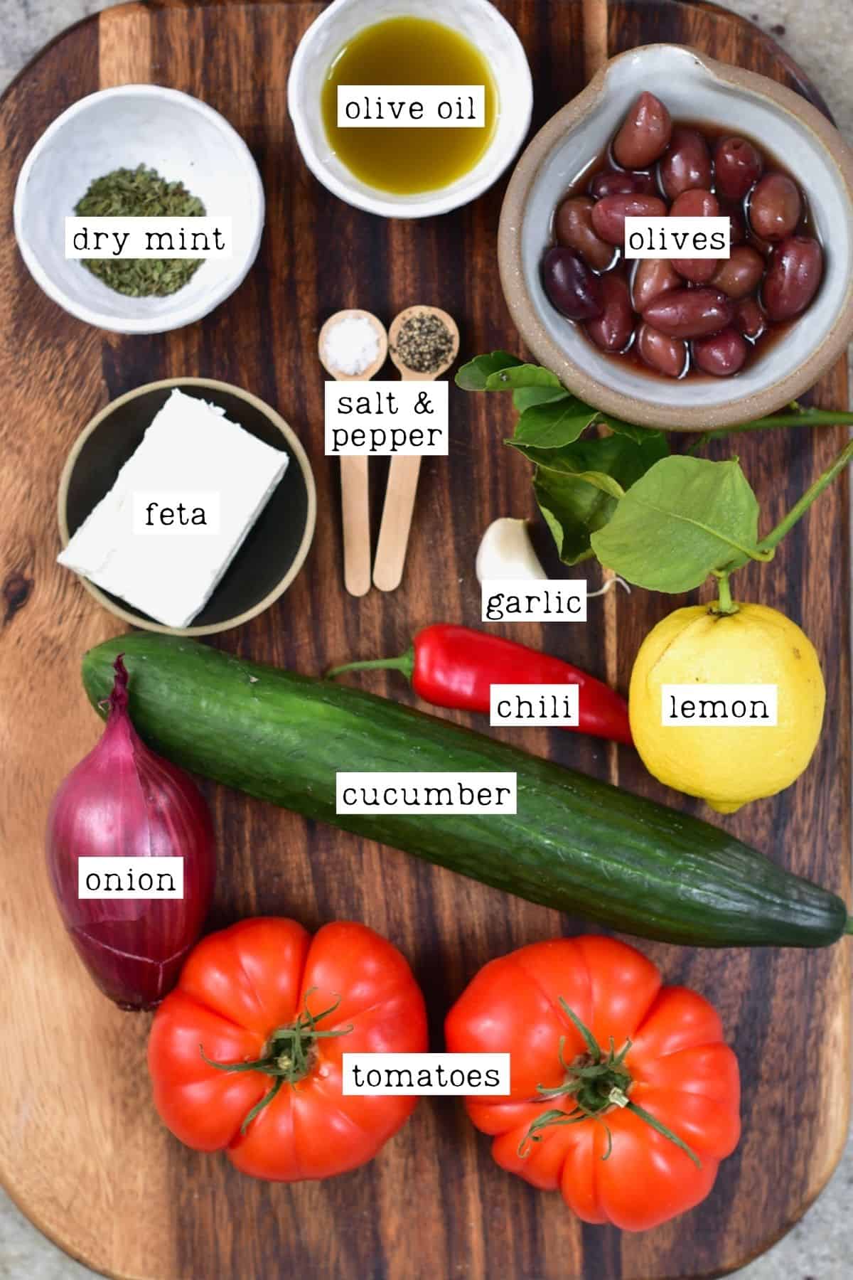 Ingredients for mediterranean salad