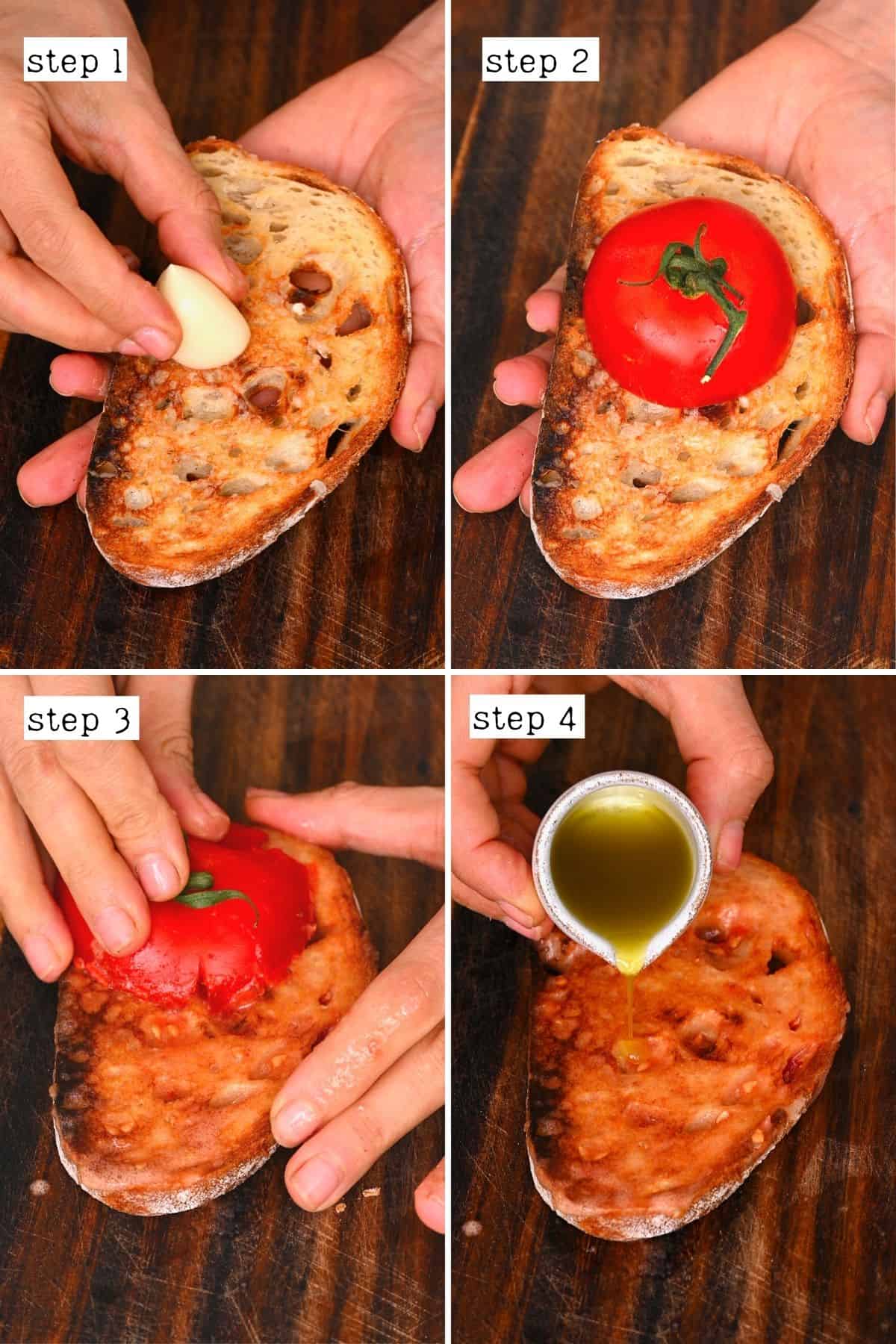 Steps for making pan con tomate