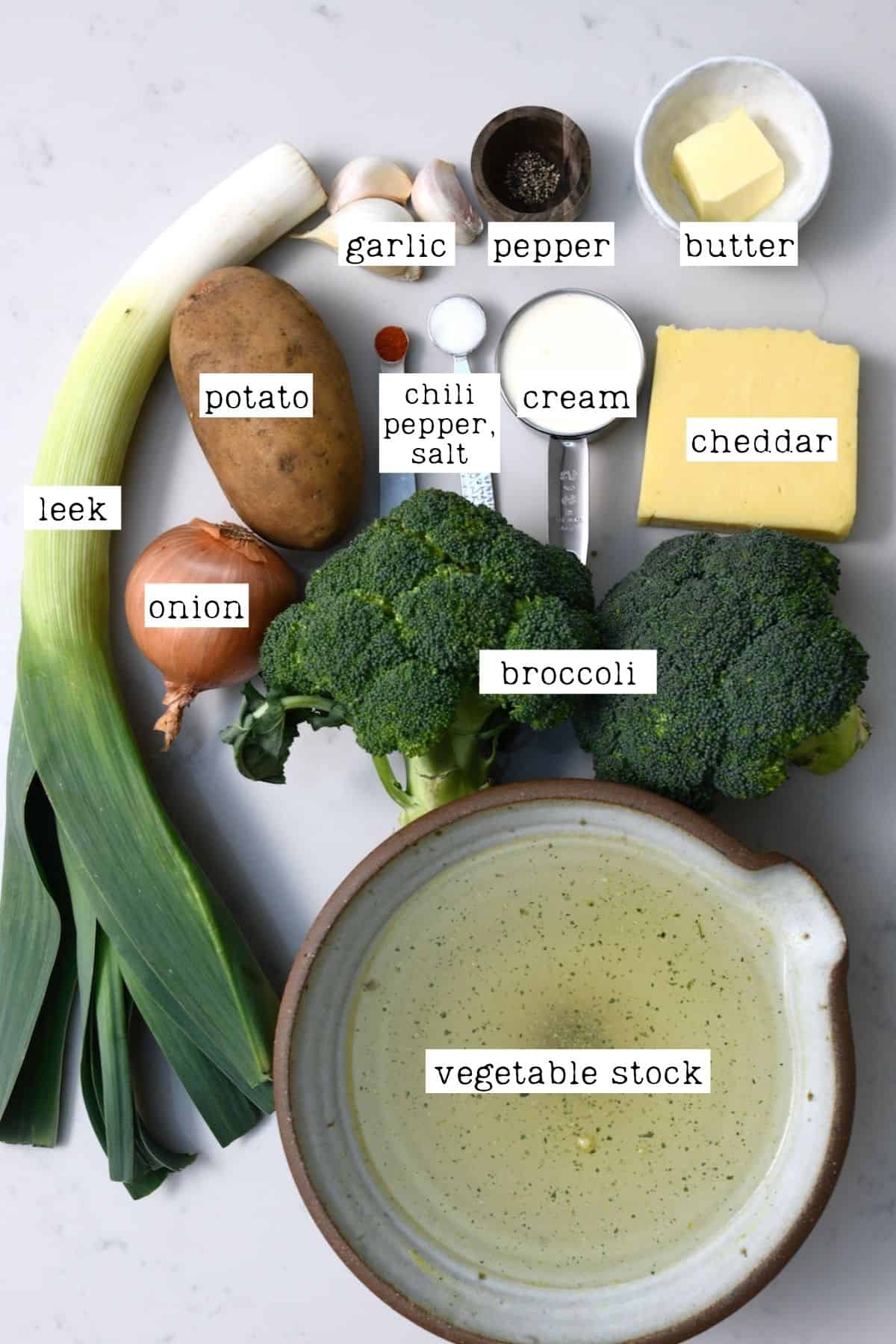 Ingredients for Panera Broccoli Cheddar Soup