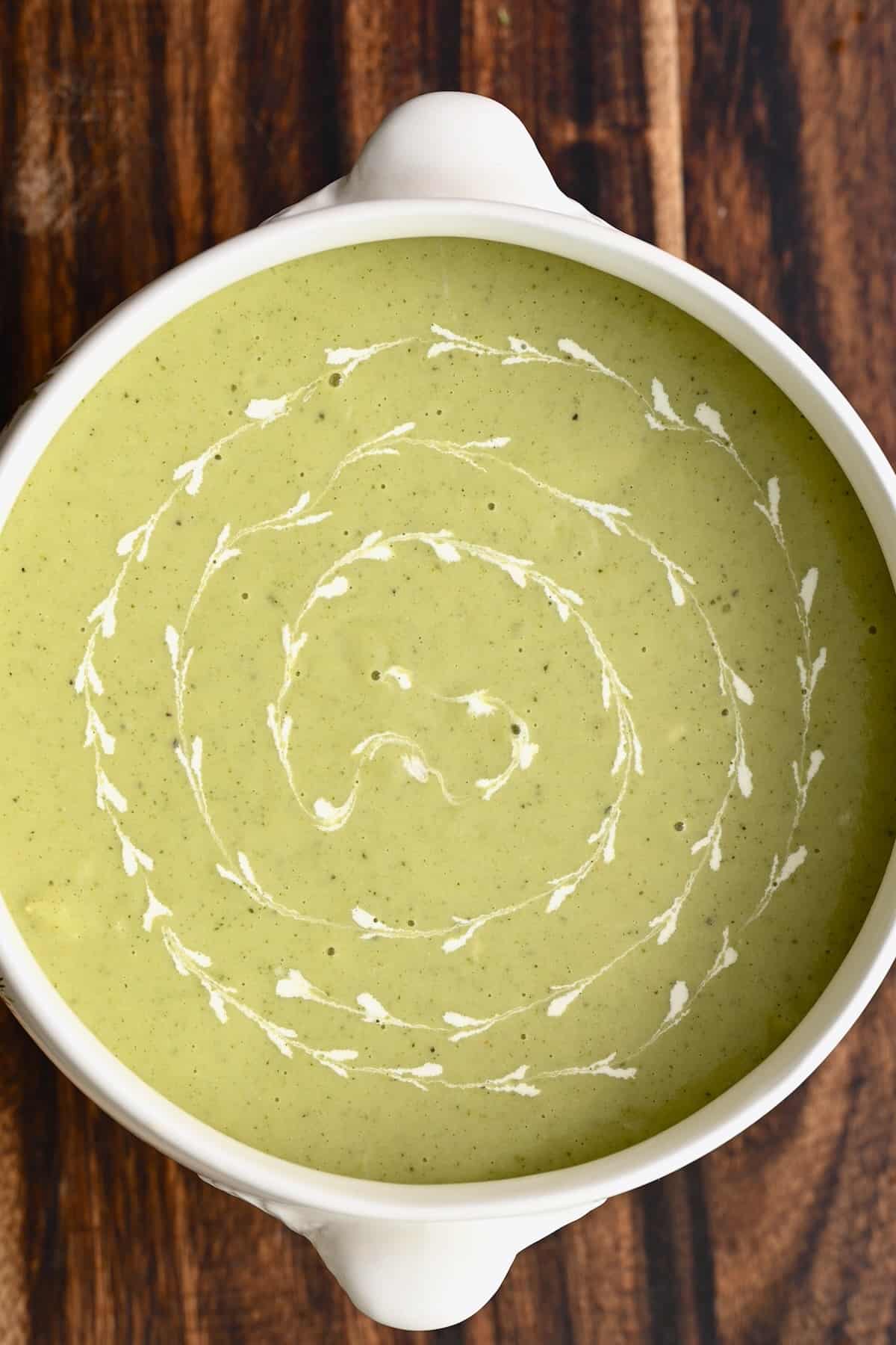 Panera Broccoli Chedar Soup in a serving bowl