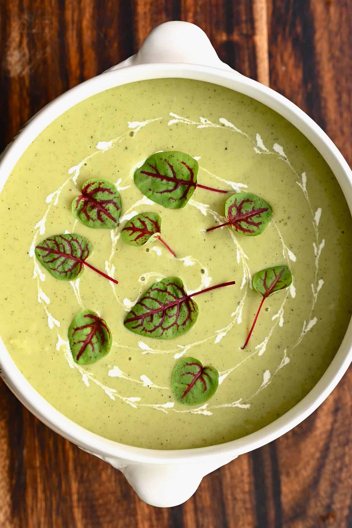 Panera Broccoli Chedar Soup topped with microherbs