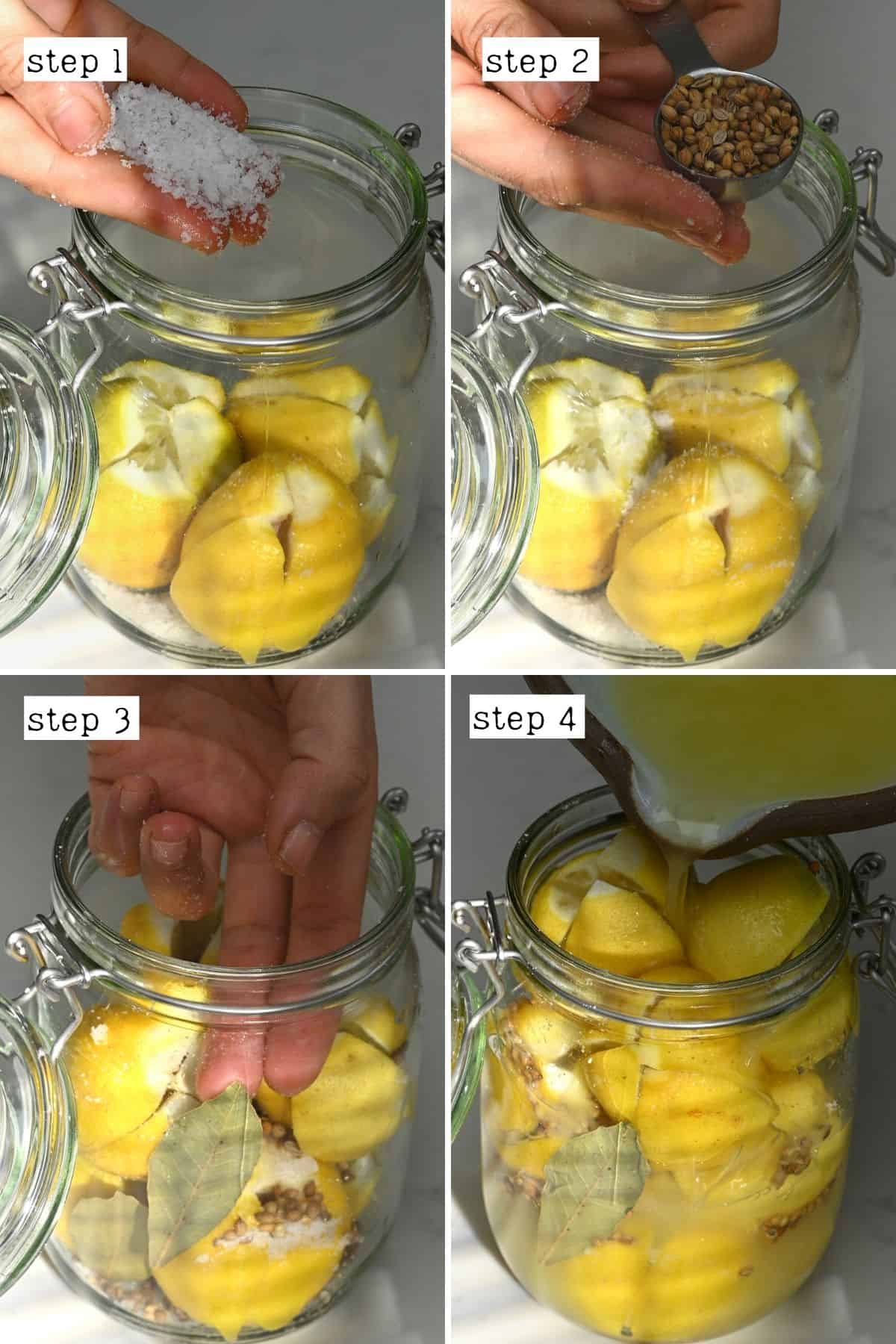 Steps for packing lemons to be preserved in a jar