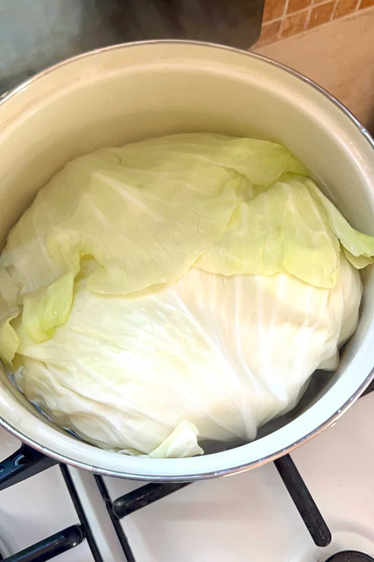 Softening cabbage leaves in a pot