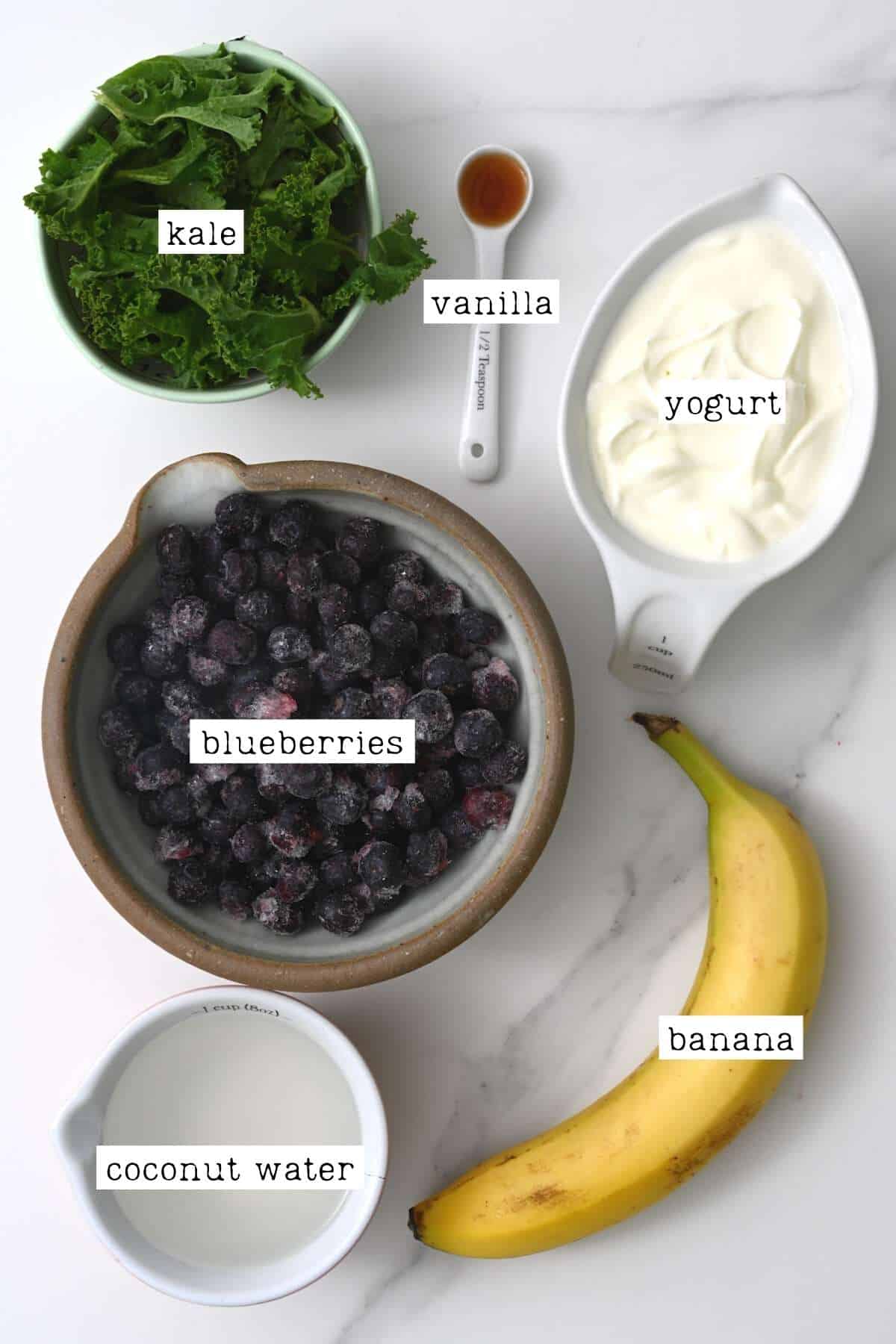 Ingredients for kale blueberry smoothie