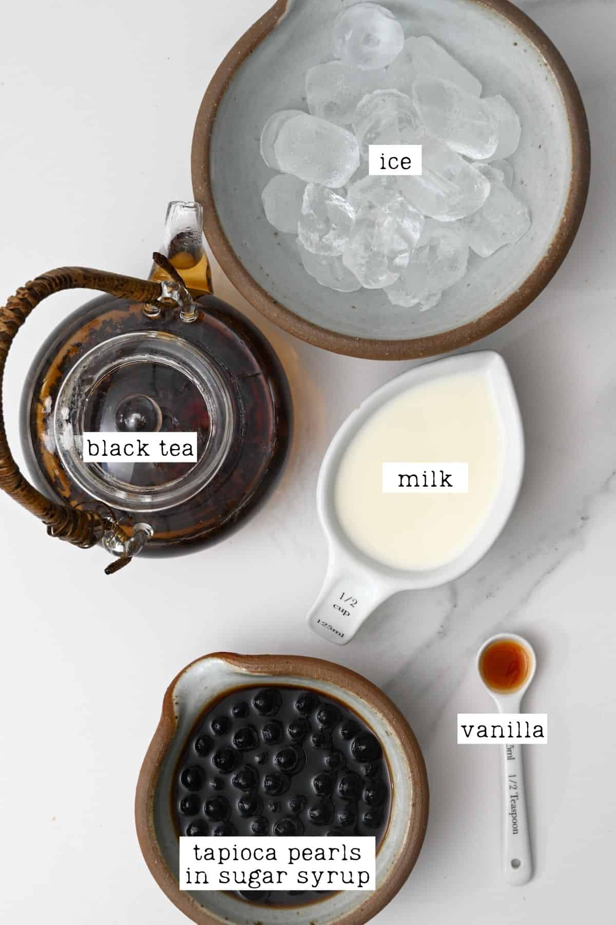 Ingredients for making bubble milk tea