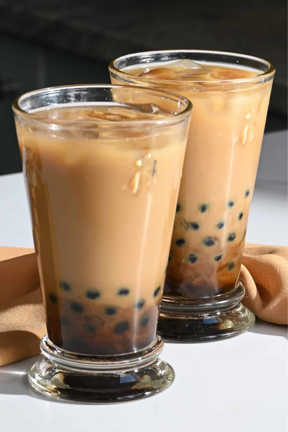Two glasses with bubble milk tea