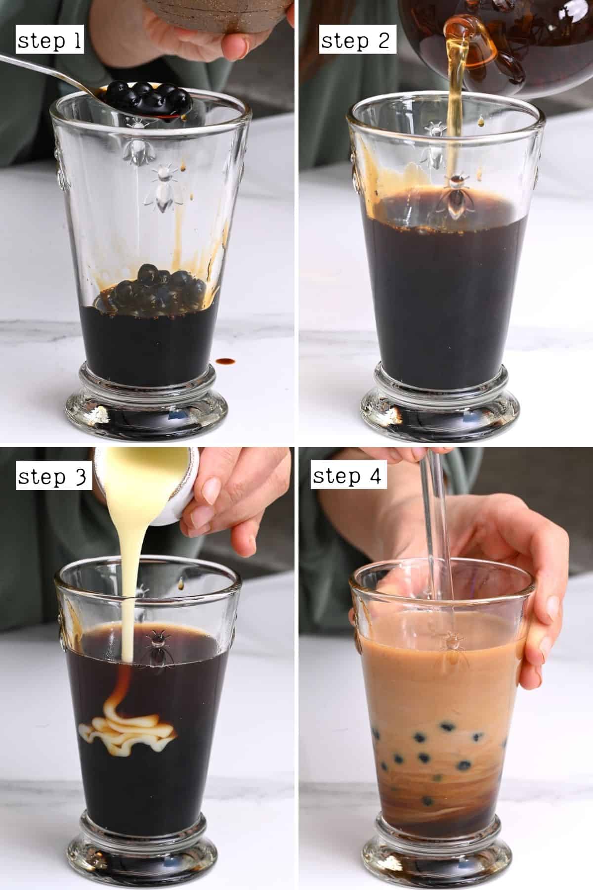 Steps for making milk bubble tea