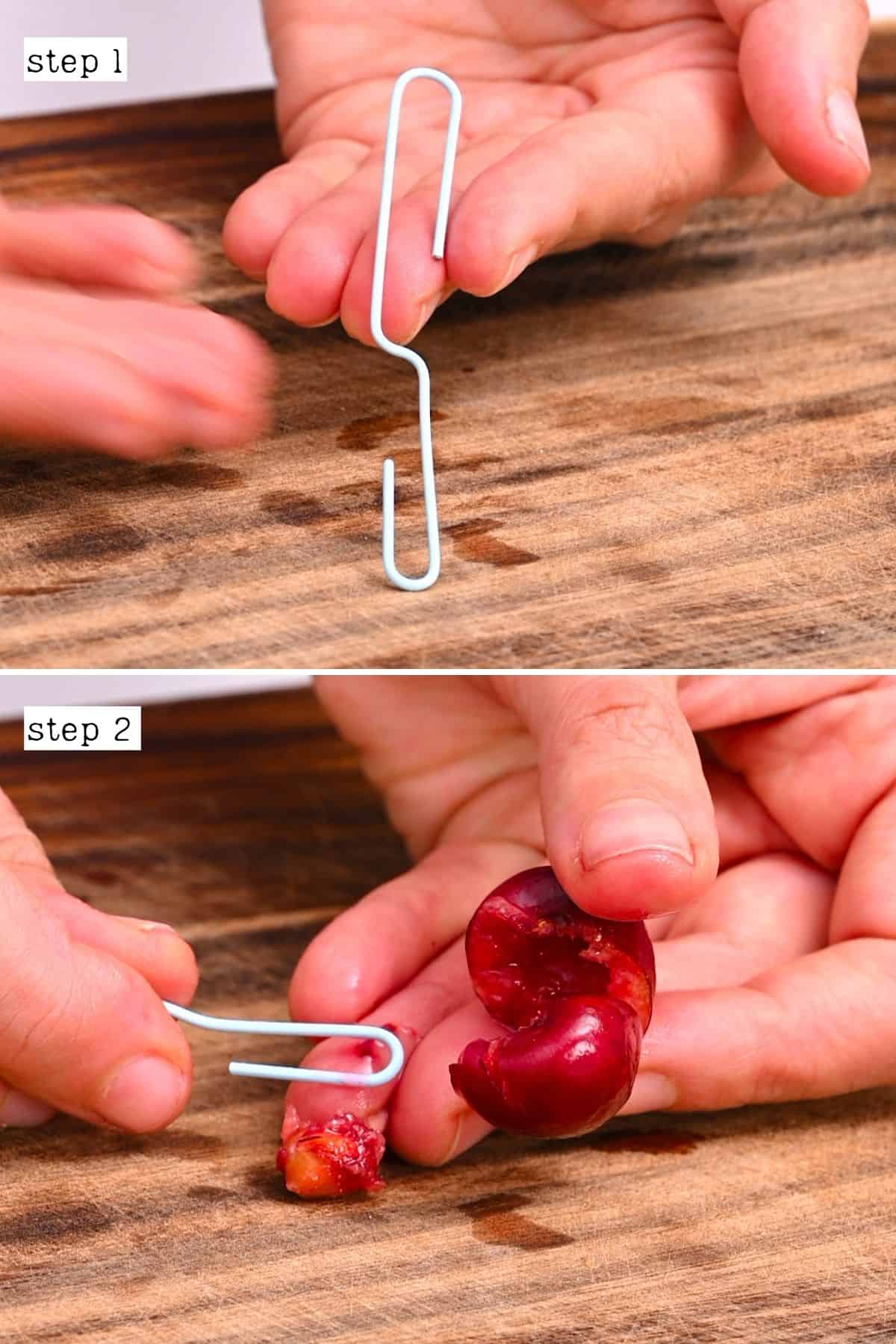 Removing the cherry pit with a paper clip