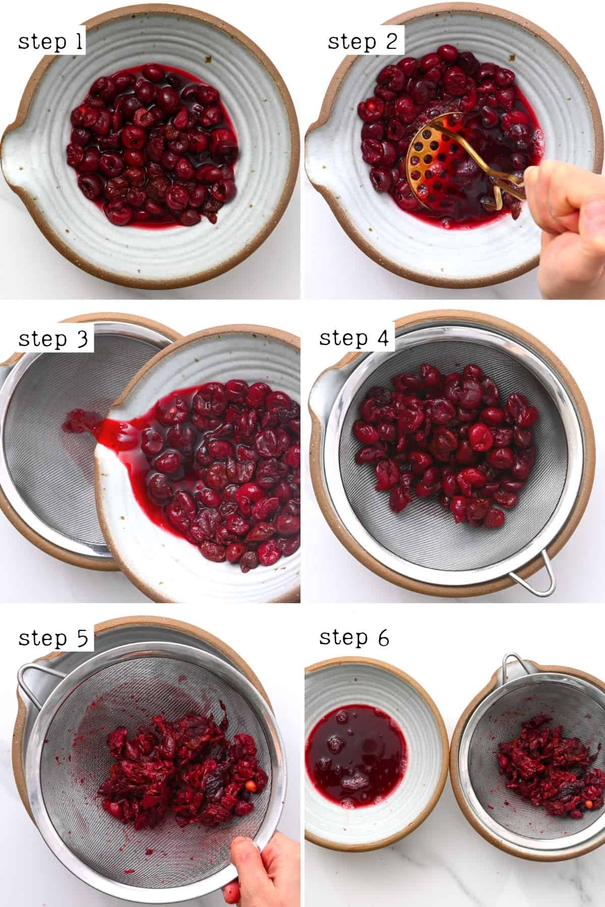 Steps for mashing and sieving cherries