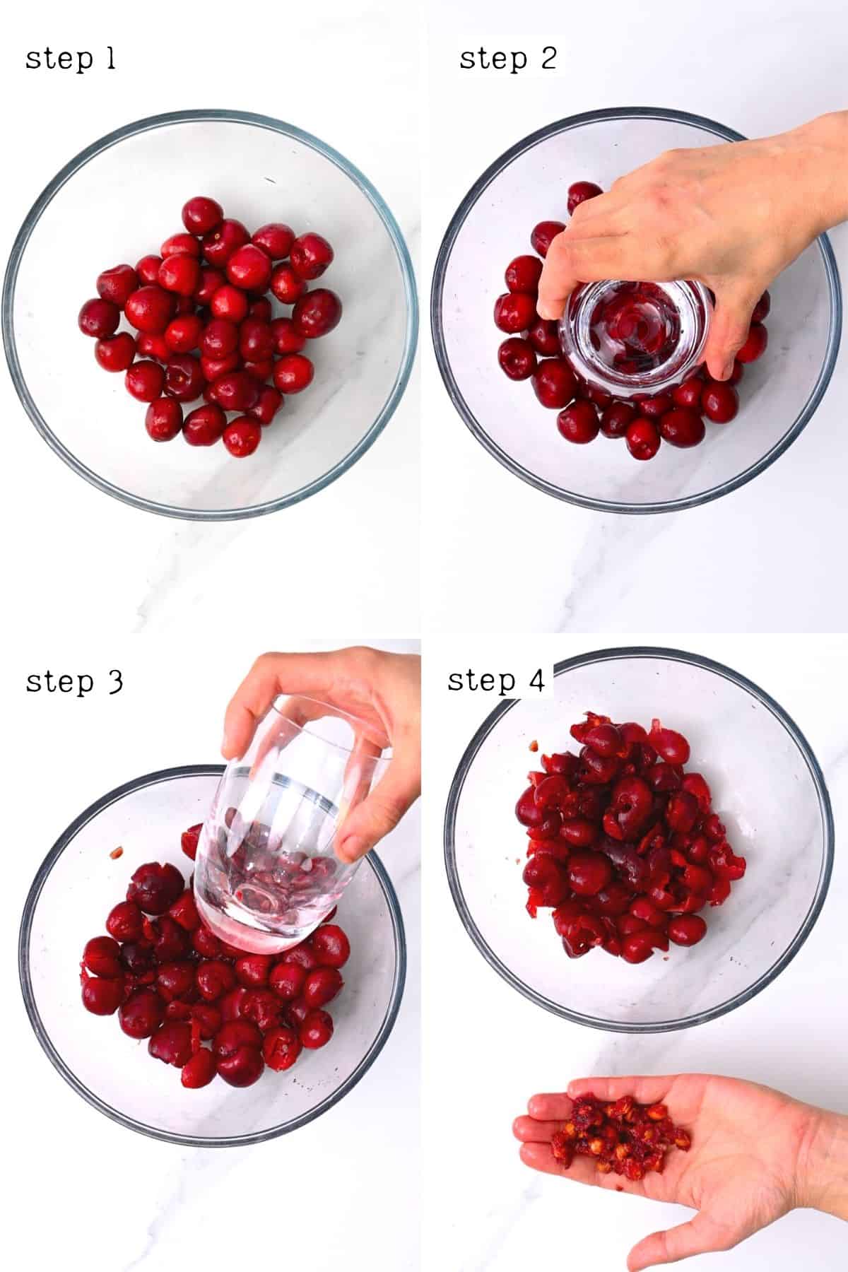 Steps for removing the pits from multiple of cherries at once