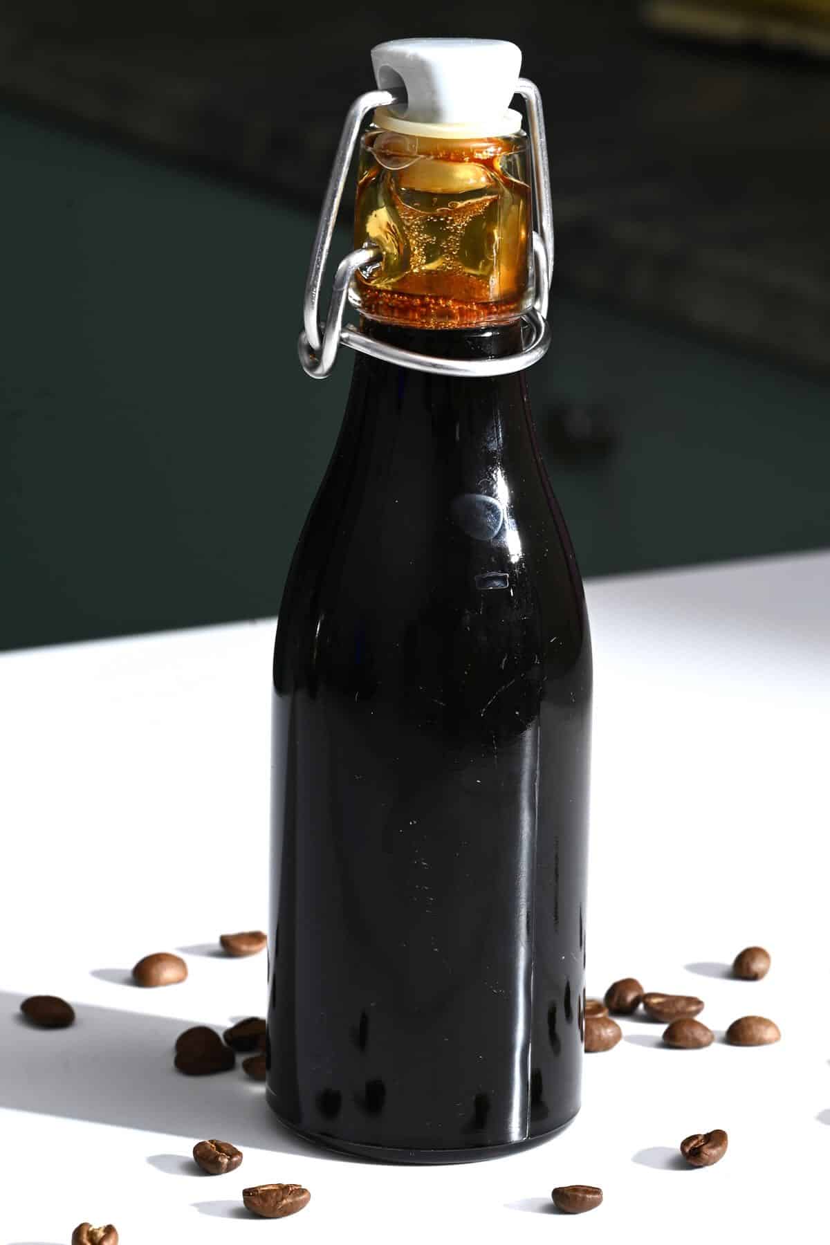 A bottle with homemade coffee syrup