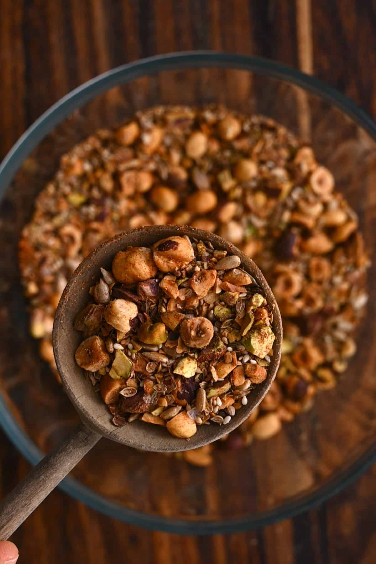 A spoonful of homemade dukkah spice