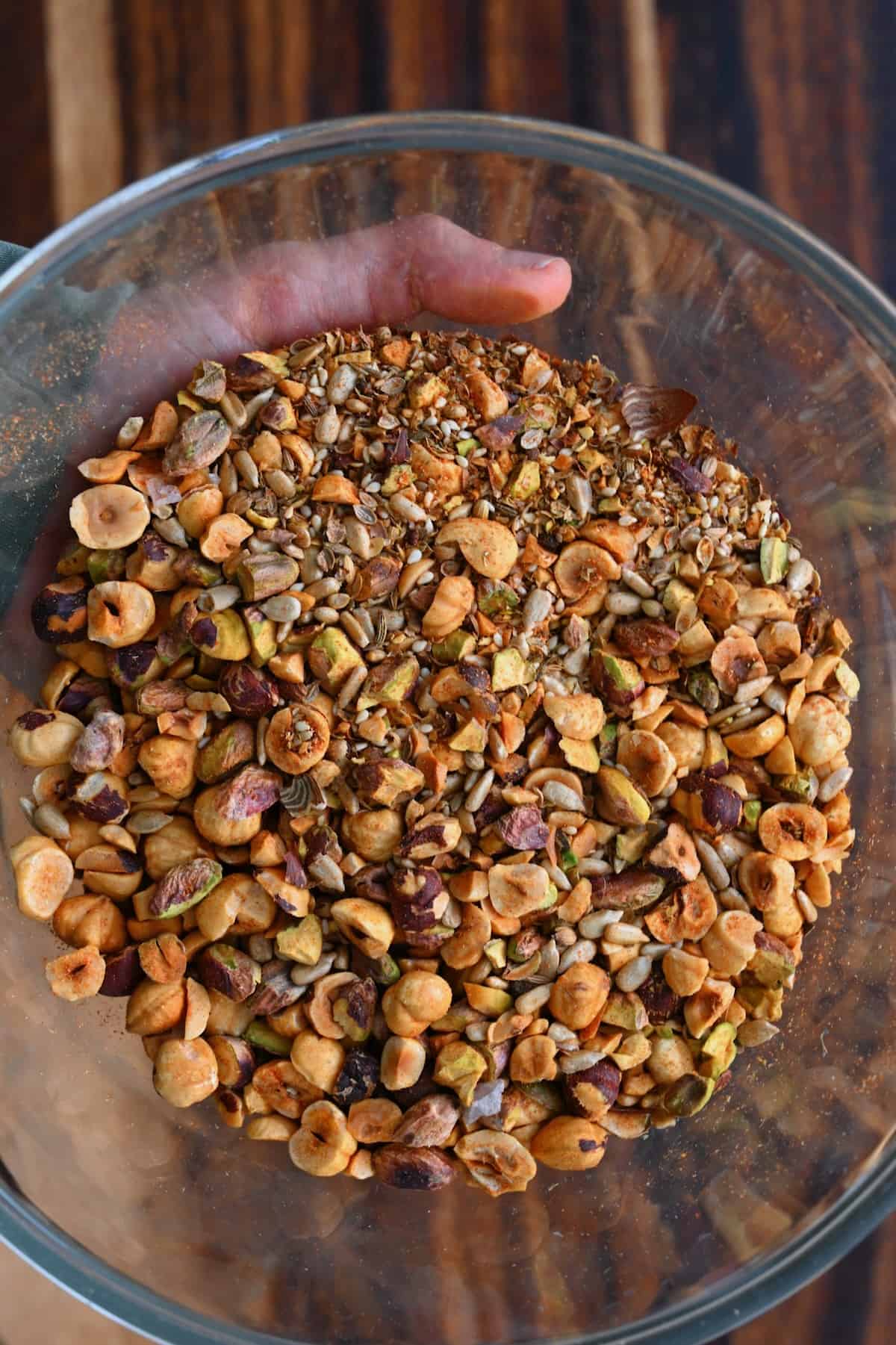A bowl filled with homemade dukkah spice