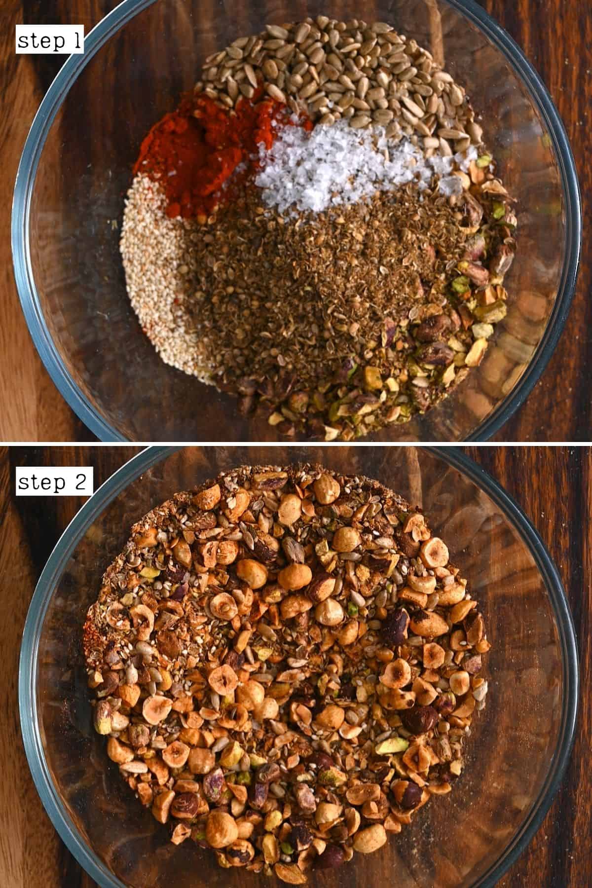 Steps for mixing dukkah spice