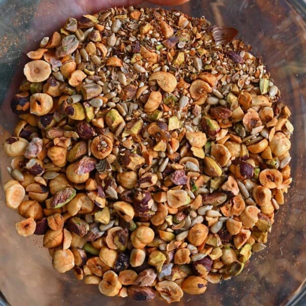 A bowl filled with homemade dukkah spice