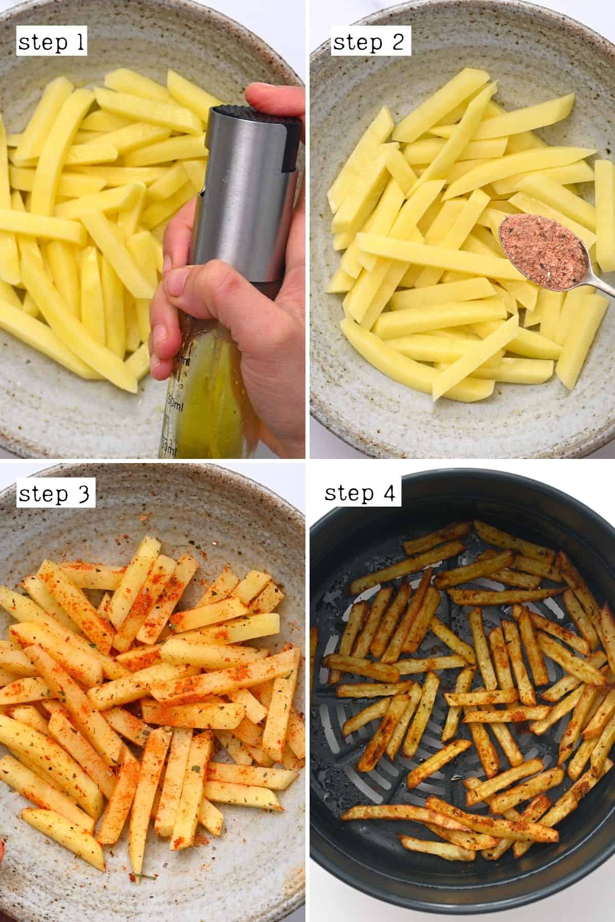 Steps for making french fries with seasoning