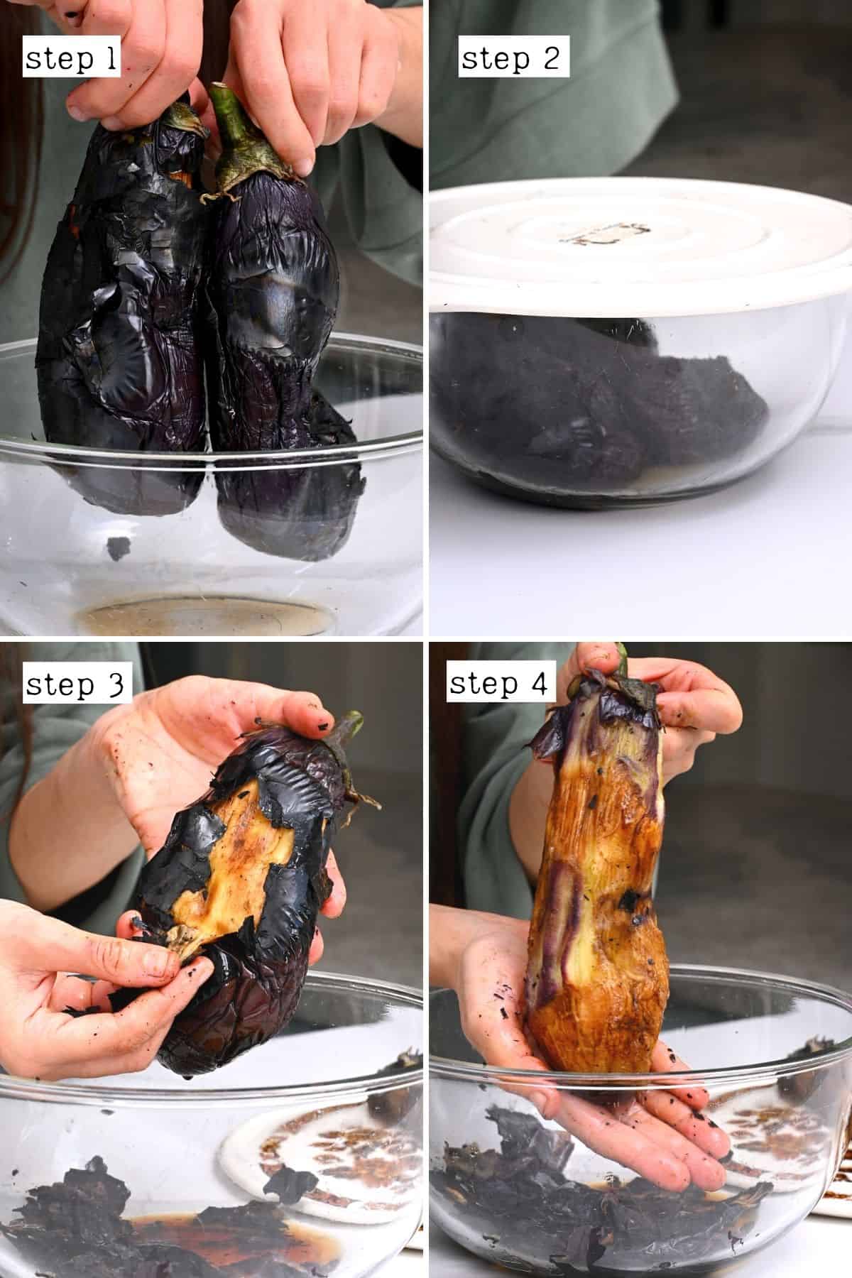 Steps for peeling charred eggplant