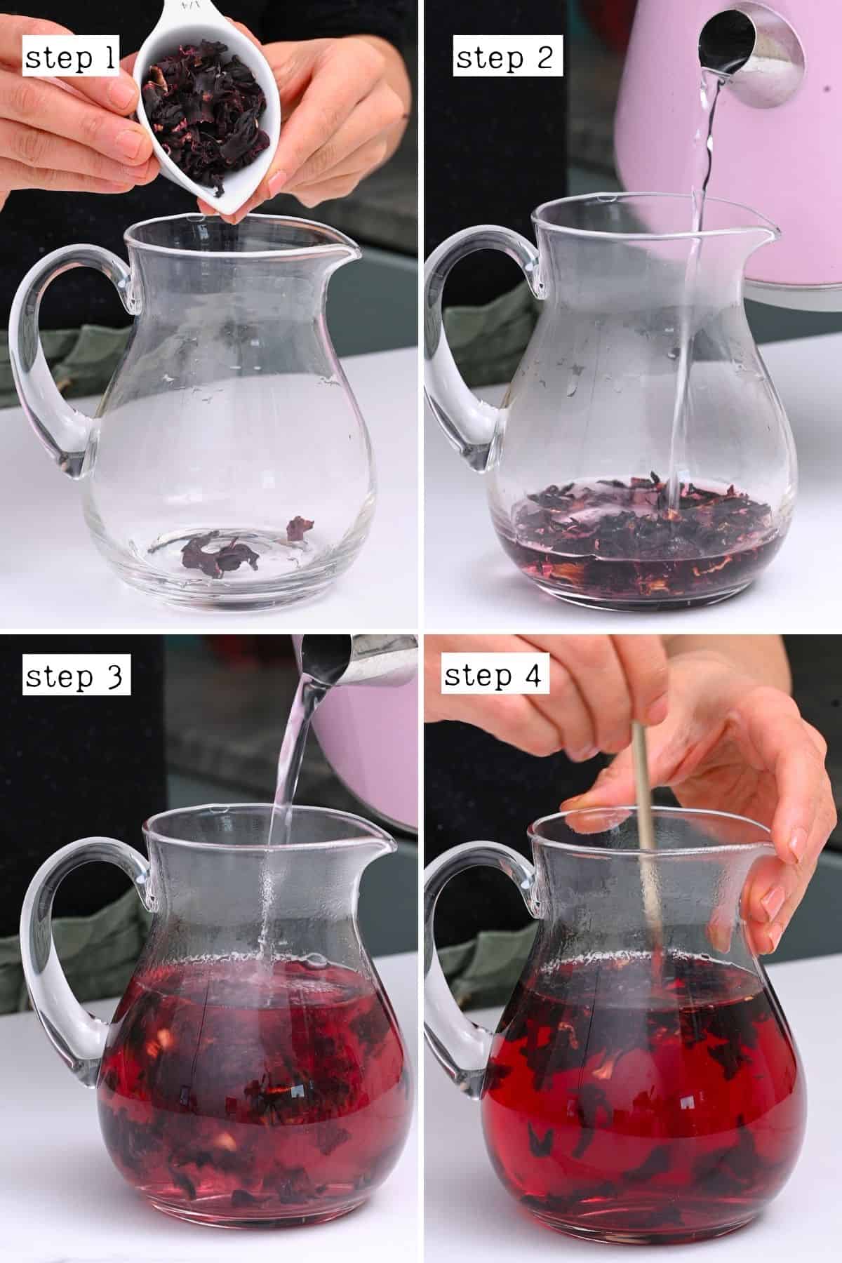 Steps for making hibiscus tea