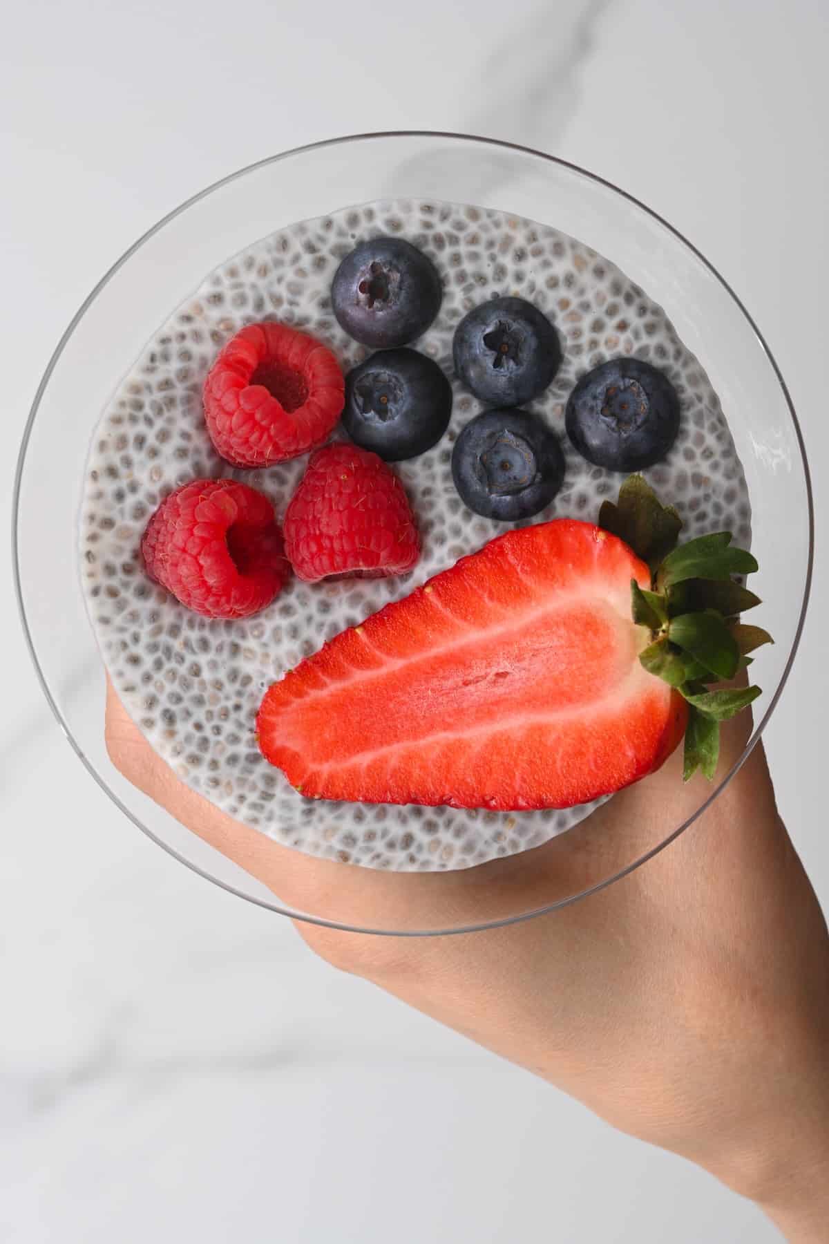 Chia pudding topped with mixed berries