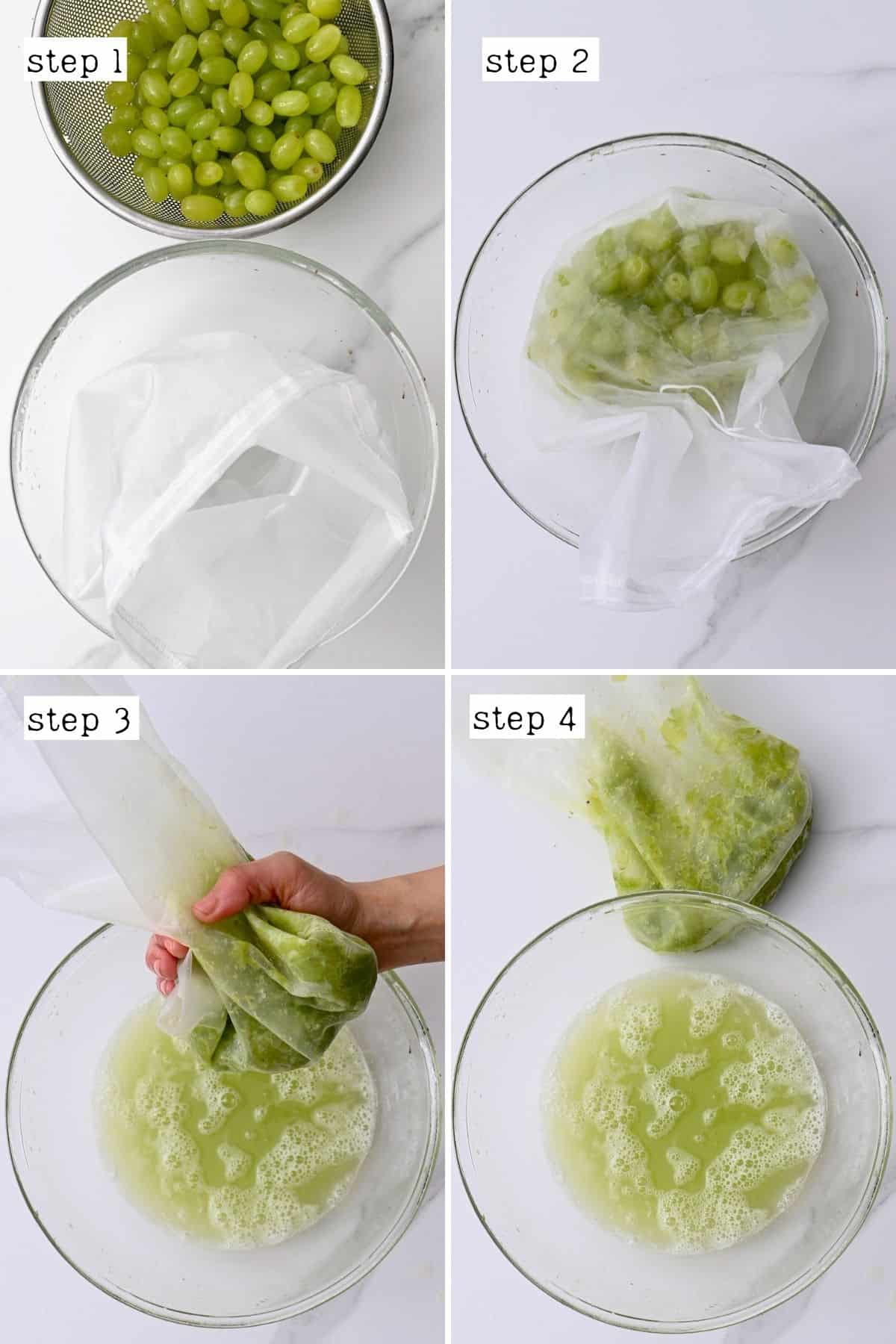 Steps for making grape juice with a nut milk bag