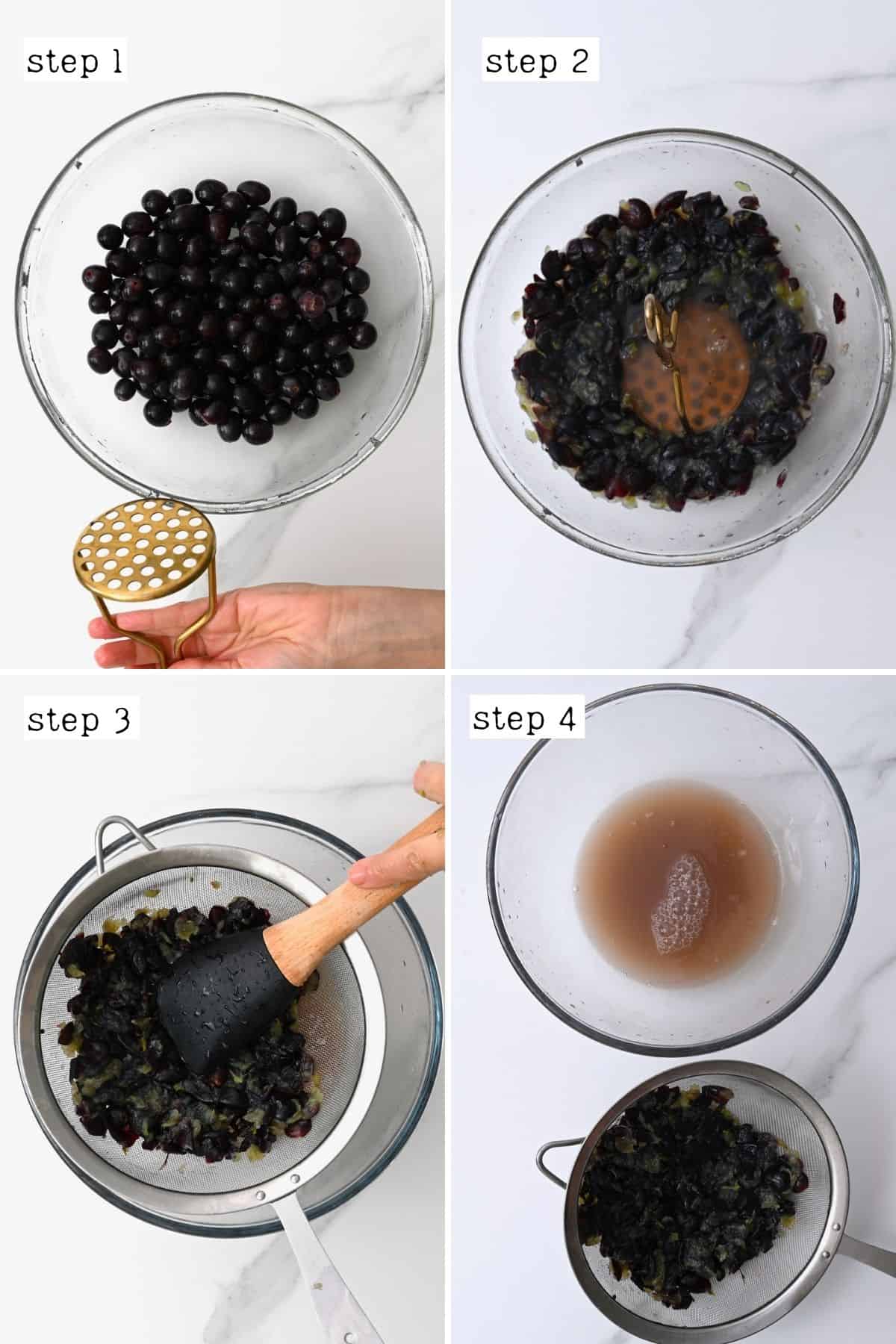 Steps for making grape juice with a potato masher