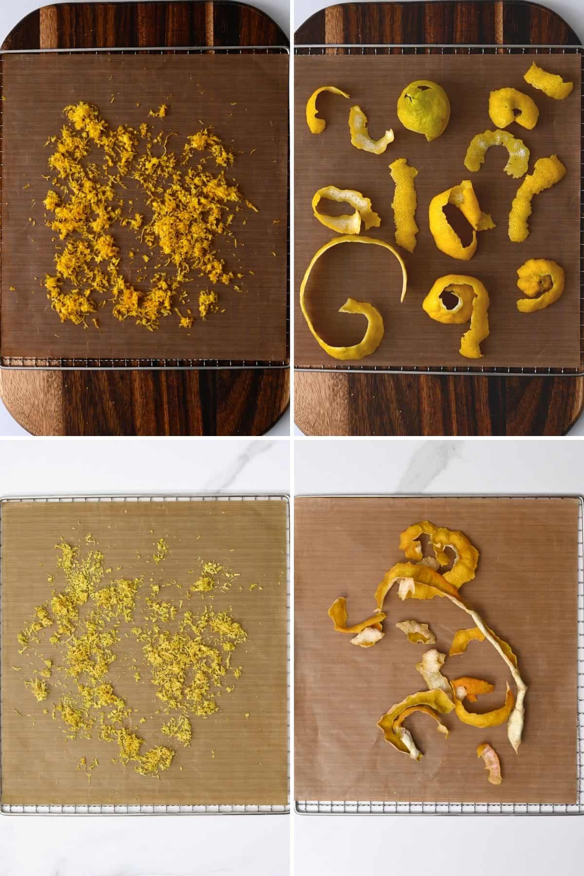 Before and after dehydrating lemon zest and lemon peel