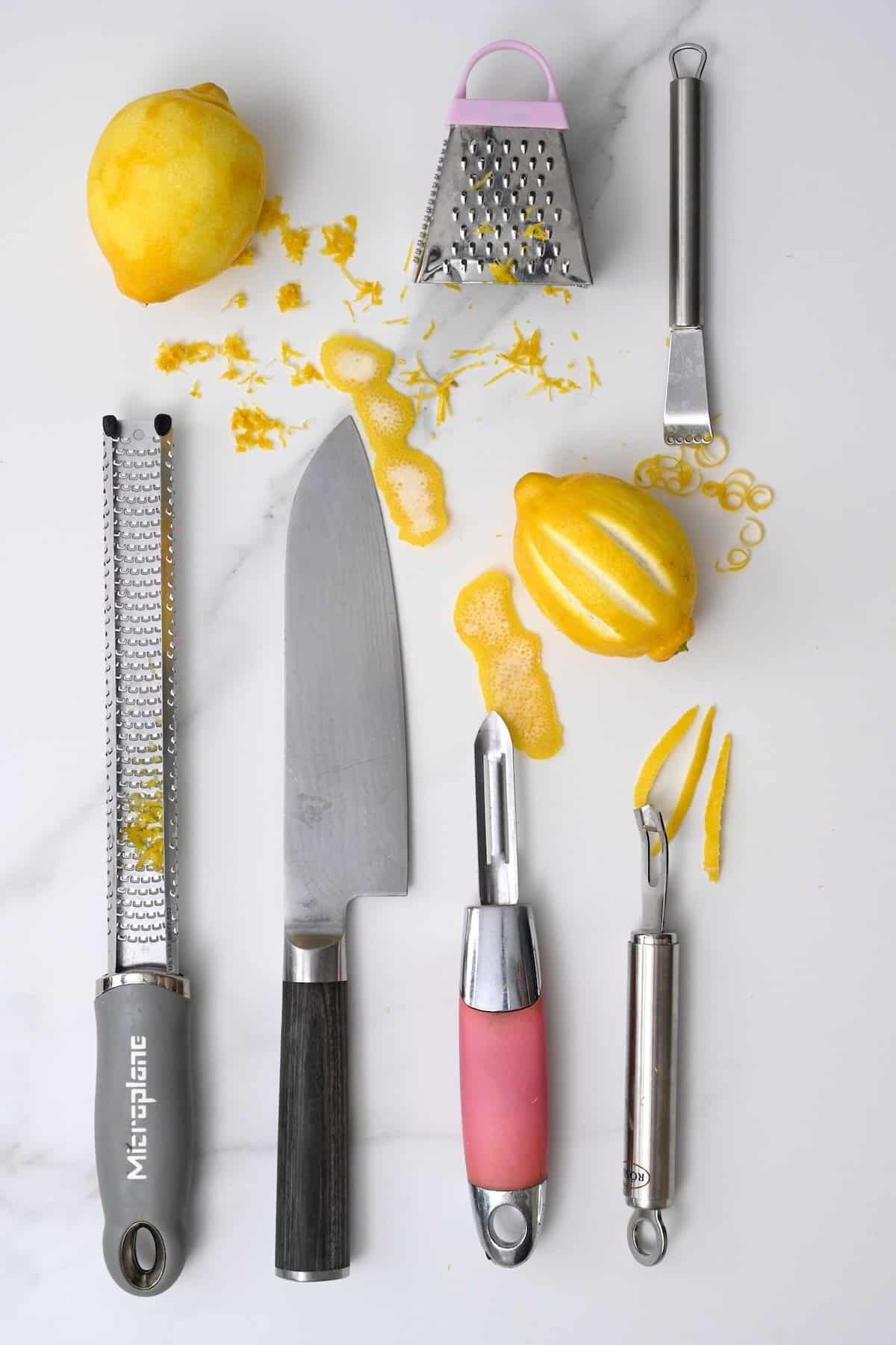 Different tools to make lemon zest