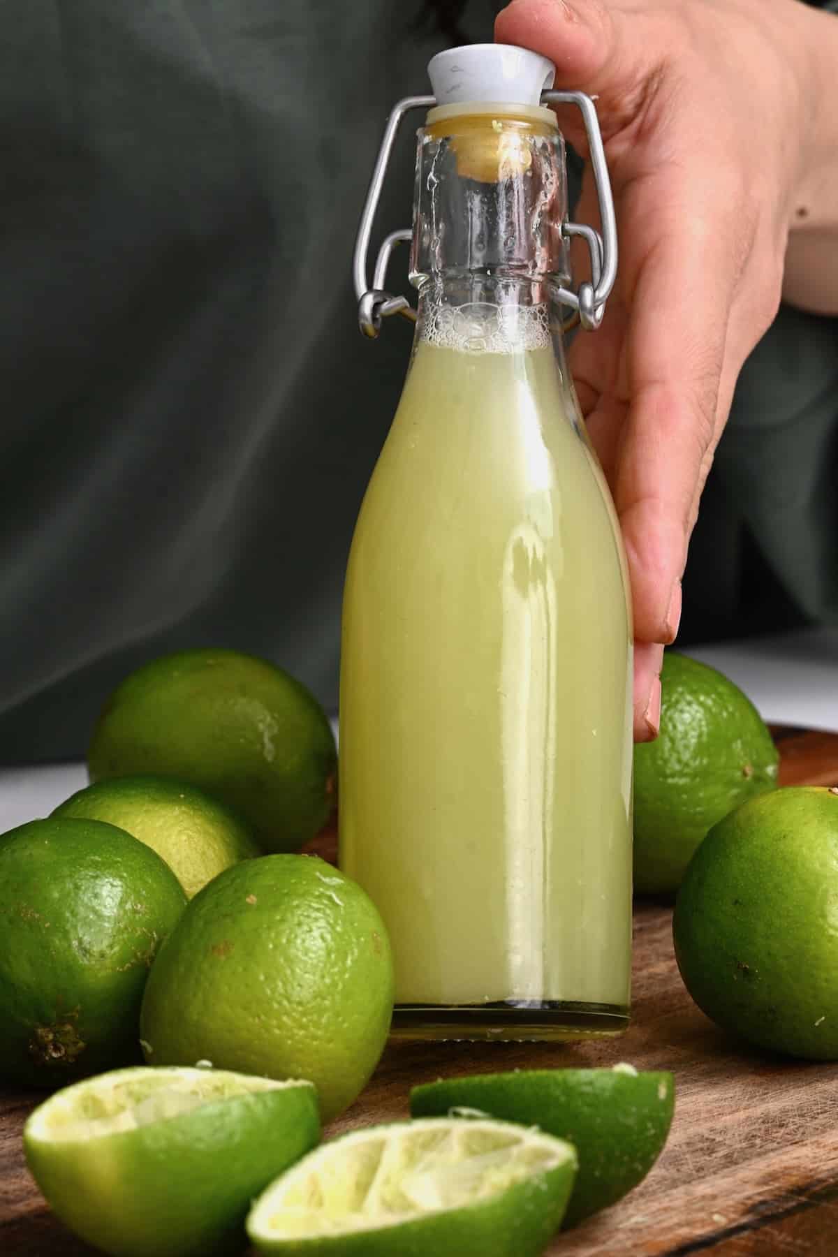 A bottle with lime juice