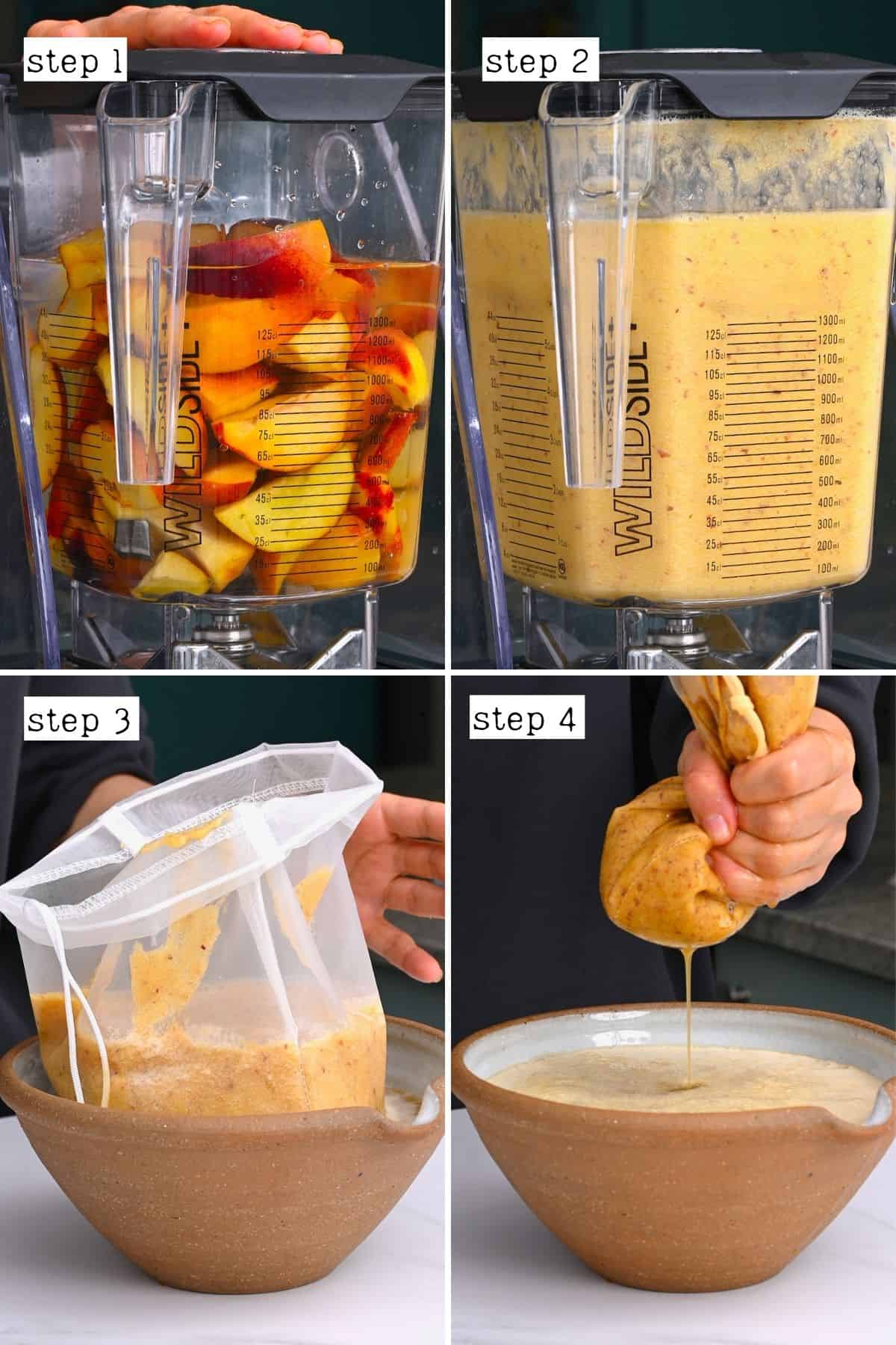 Steps for making peach juice in a blender
