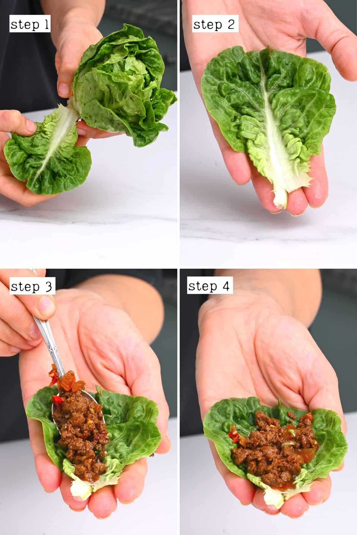 Steps for assembling lettuce wraps