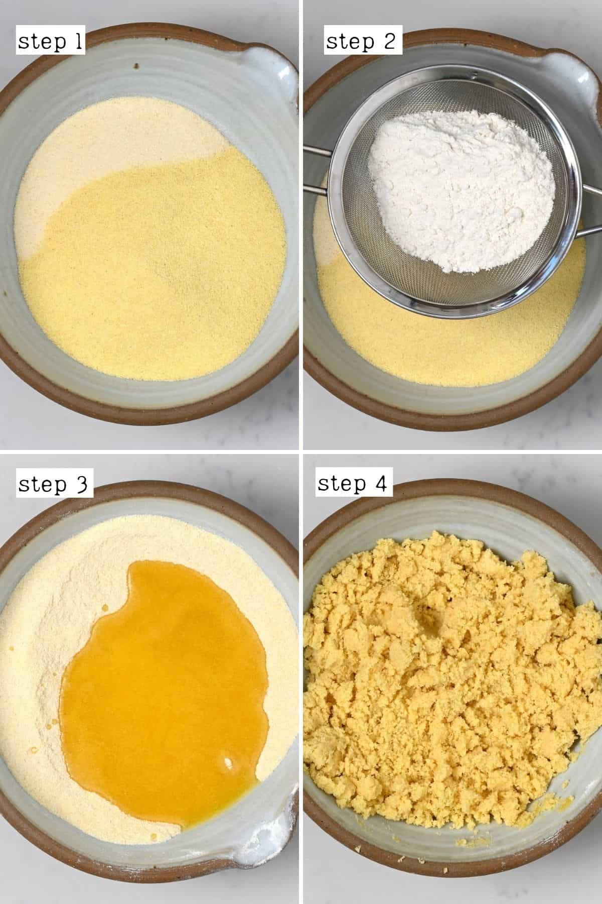 Steps for mixing flour semolina and ghee