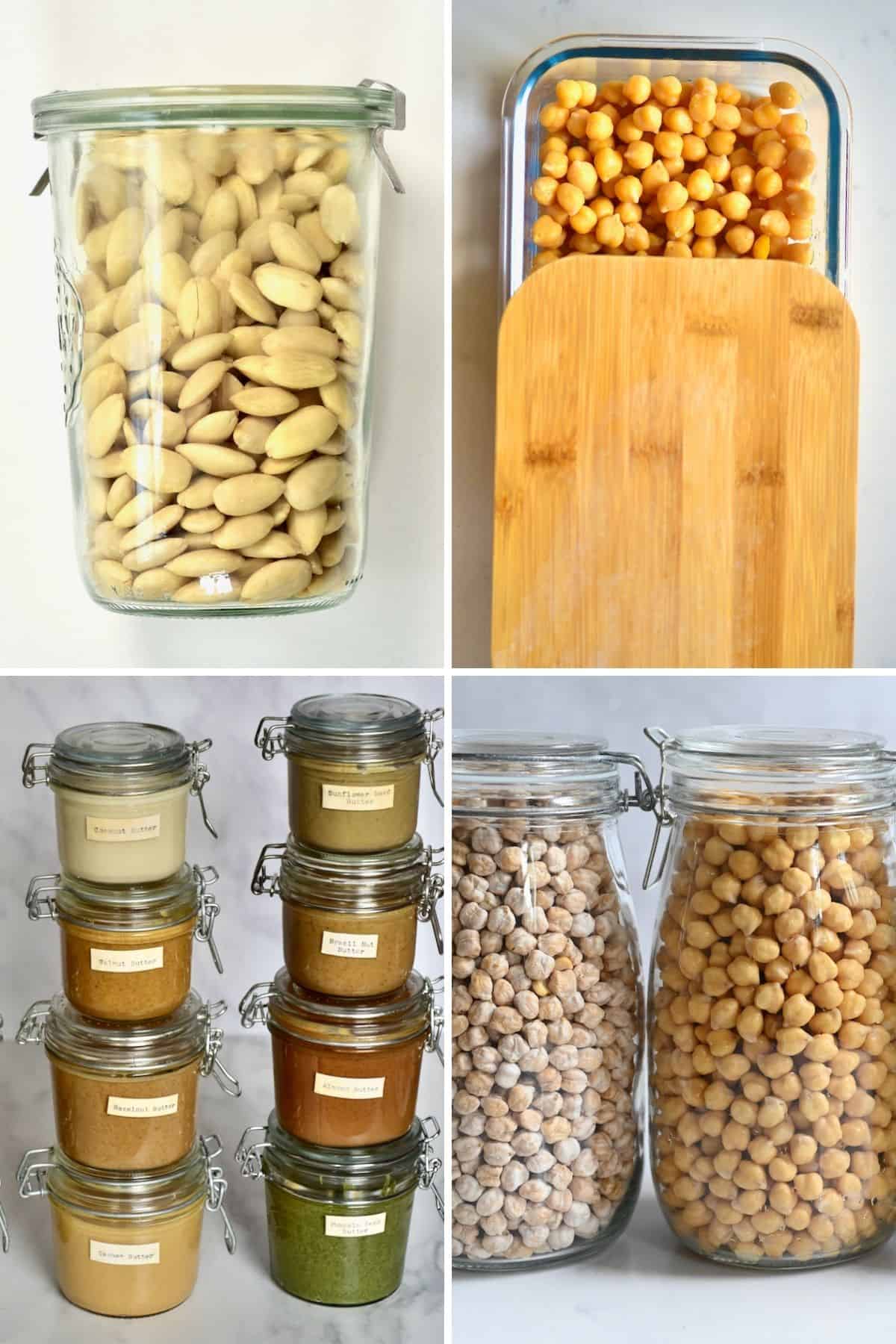 Containers and jars to store food and meal prep