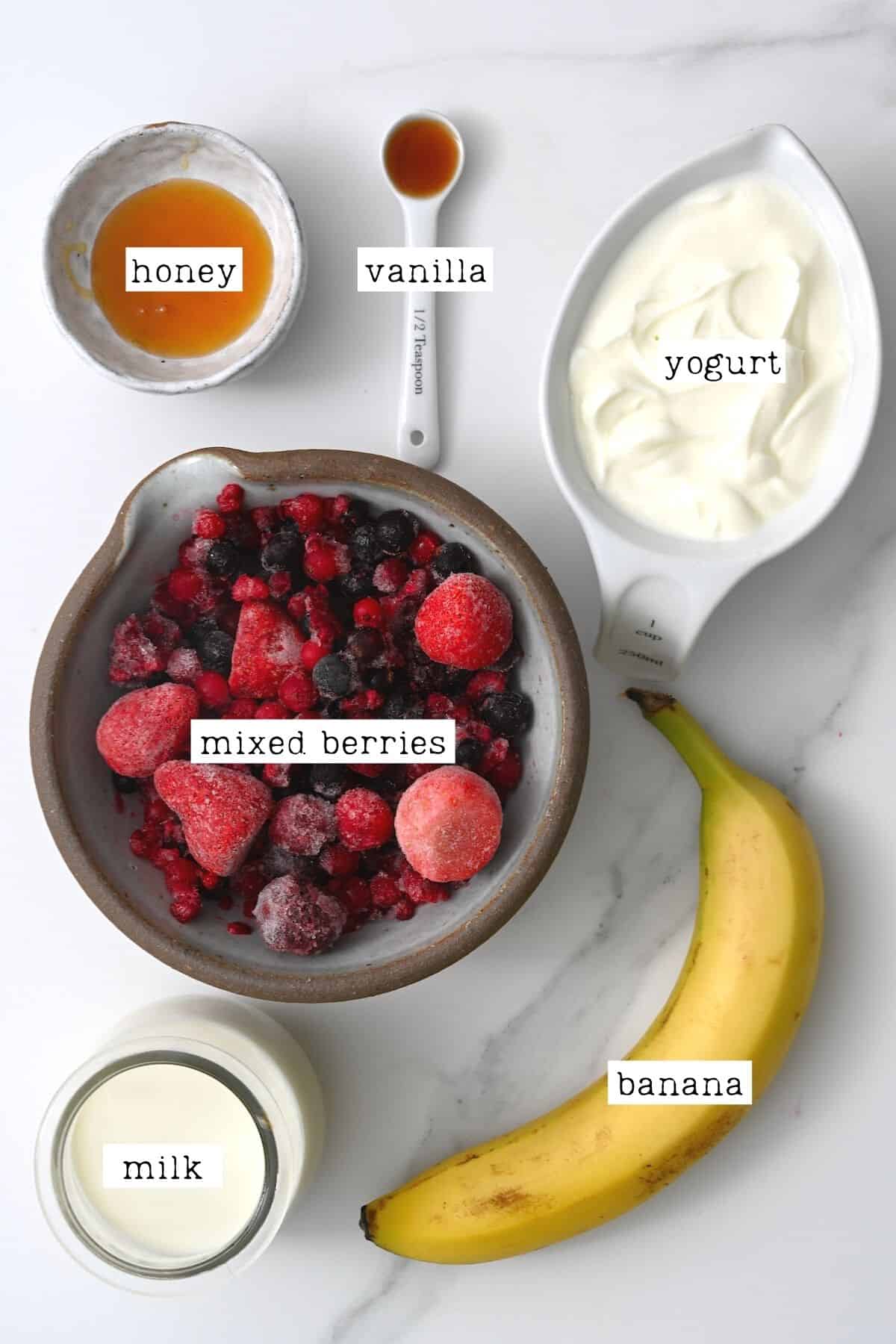 Ingredients for mixed berry smoothie