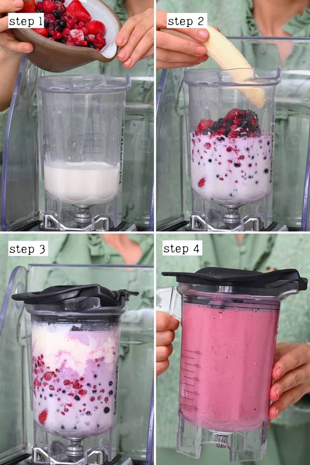 Steps for blending mixed berry smoothie