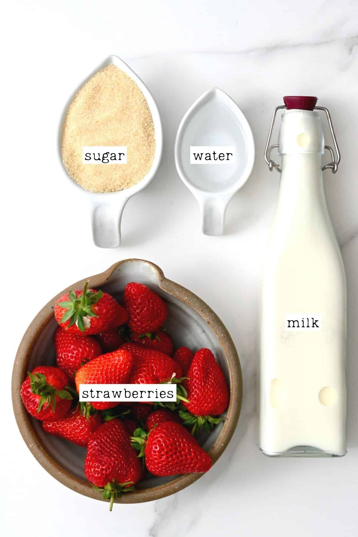 Ingredients for strawberry milk