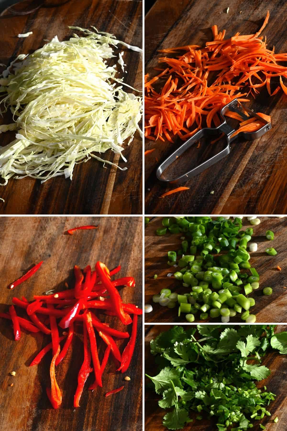 Steps for preparing salad ingredients