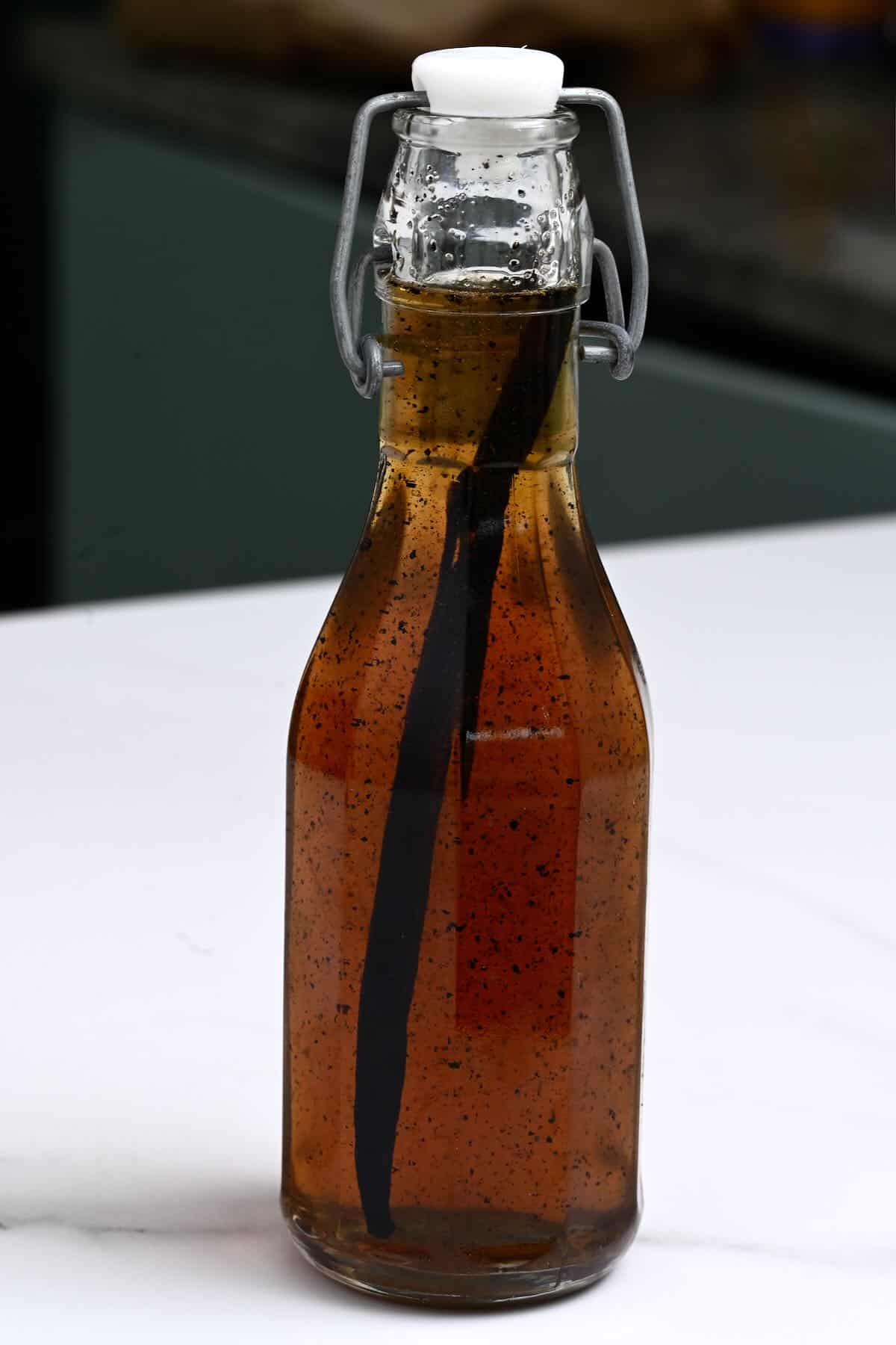 Sugar syrup with vanilla in a bottle