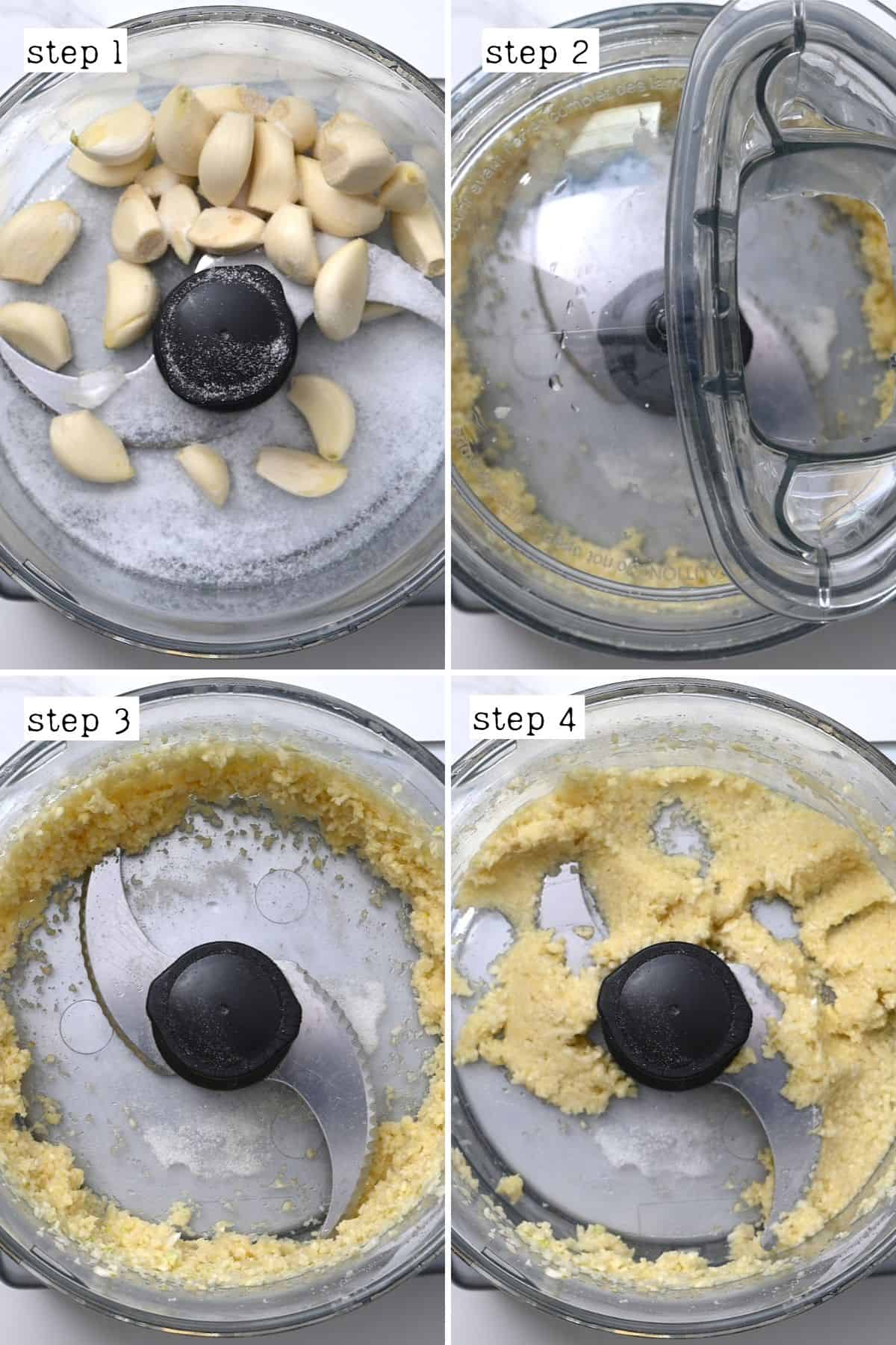 Steps for crushing garlic in a food processor