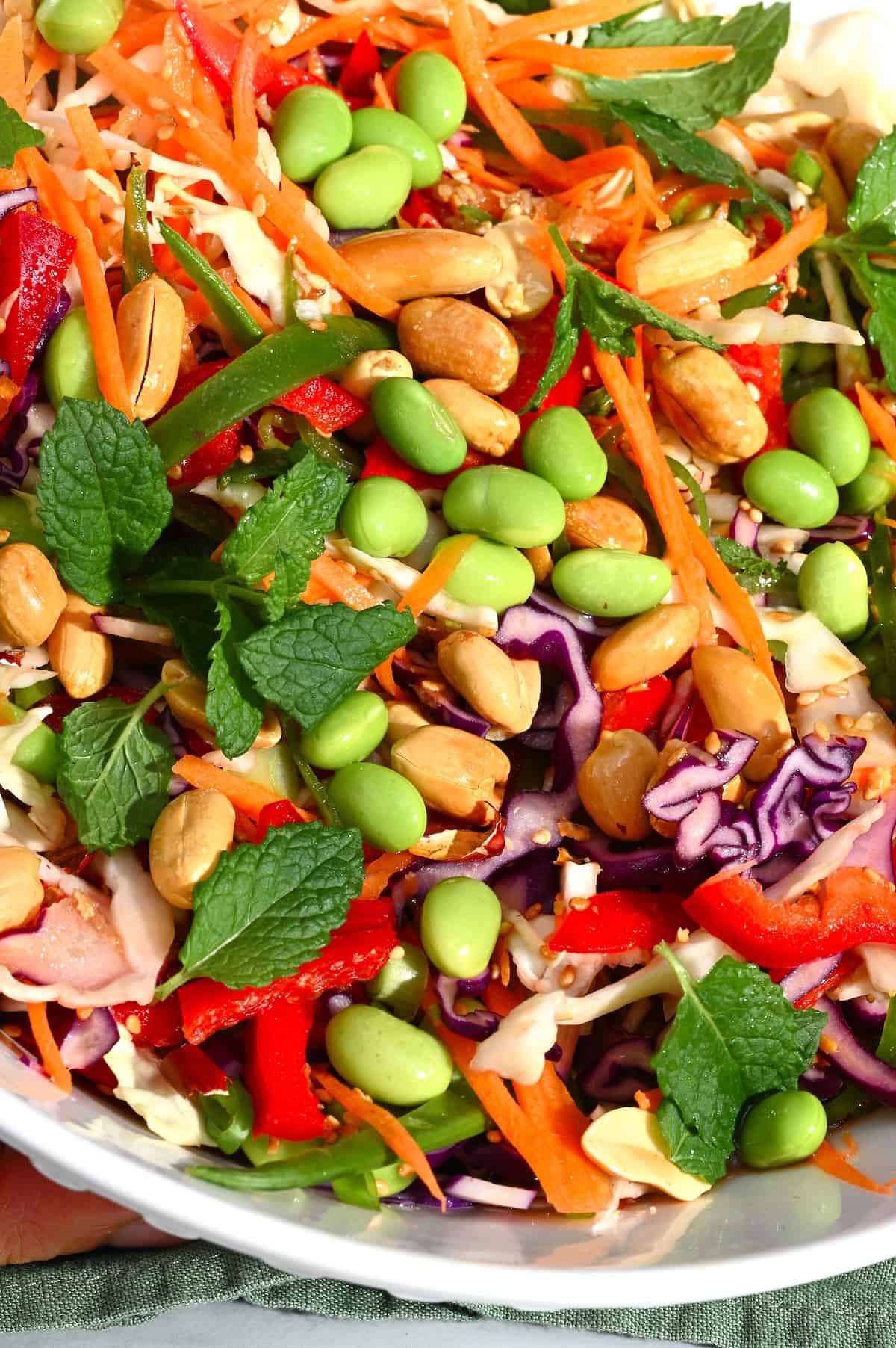 A serving of Asian salad with edemame and mint