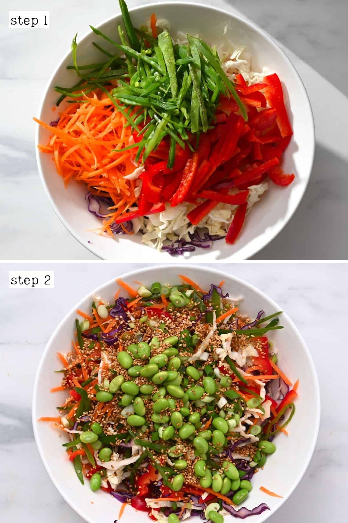 Steps for mixing Asian salad