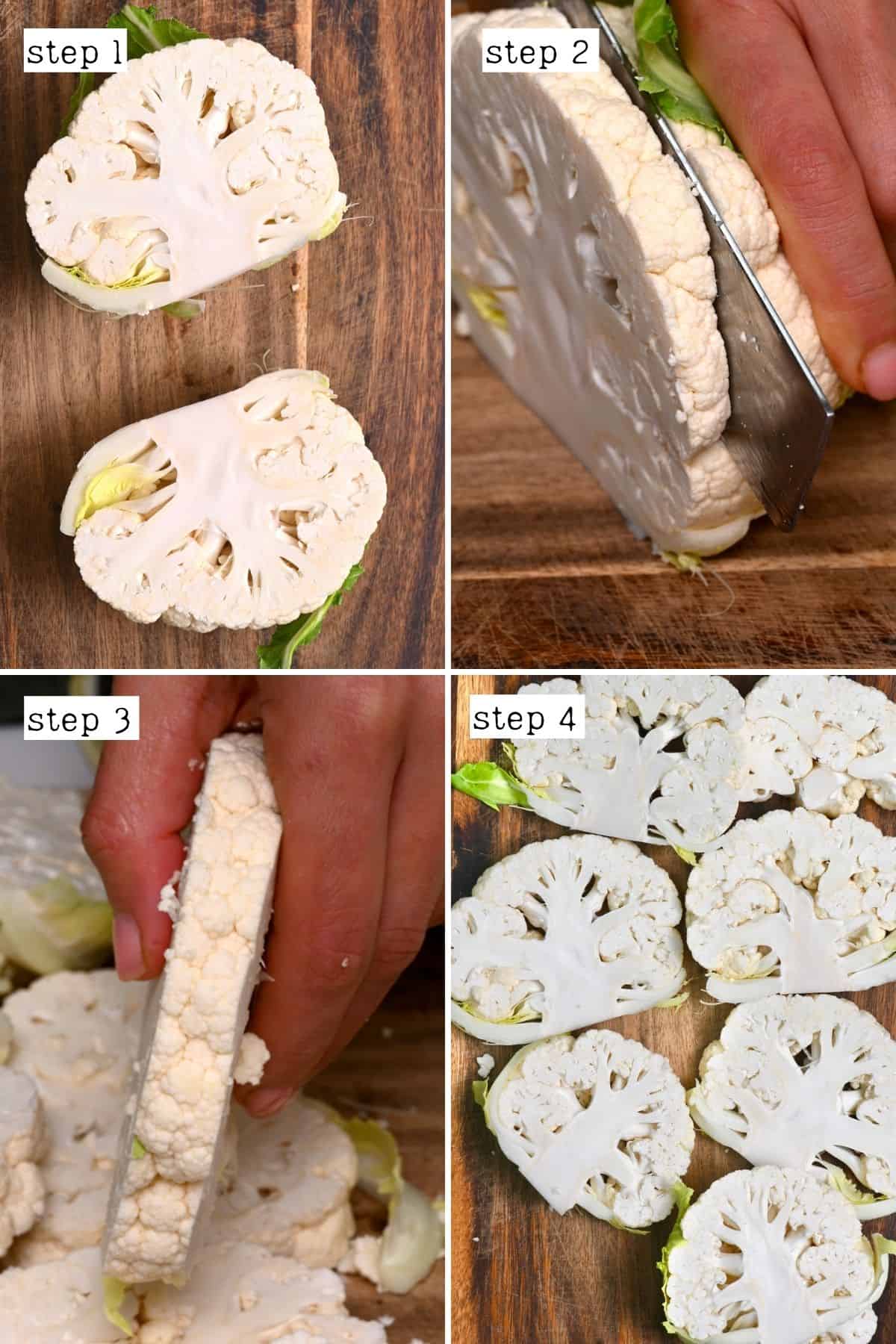 Steps for cutting cauliflower