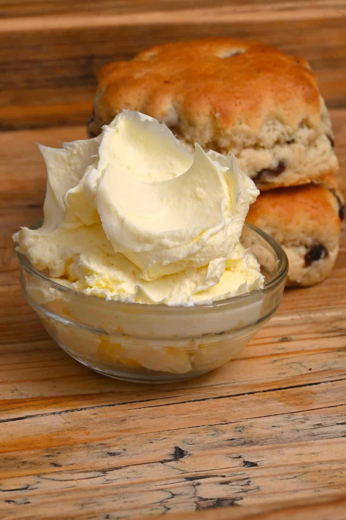 Clotted cream in a small bowl