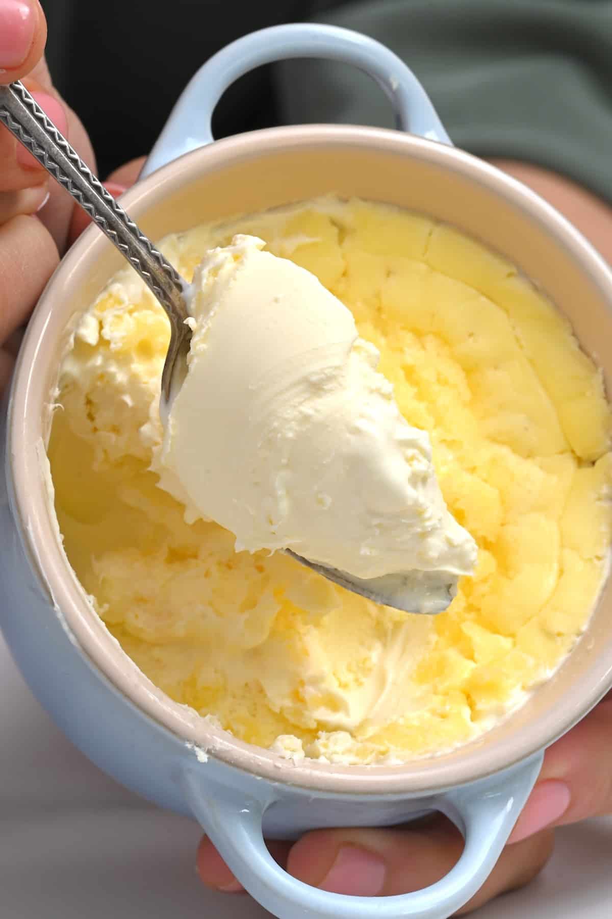 A spoonful of homemade clotted cream