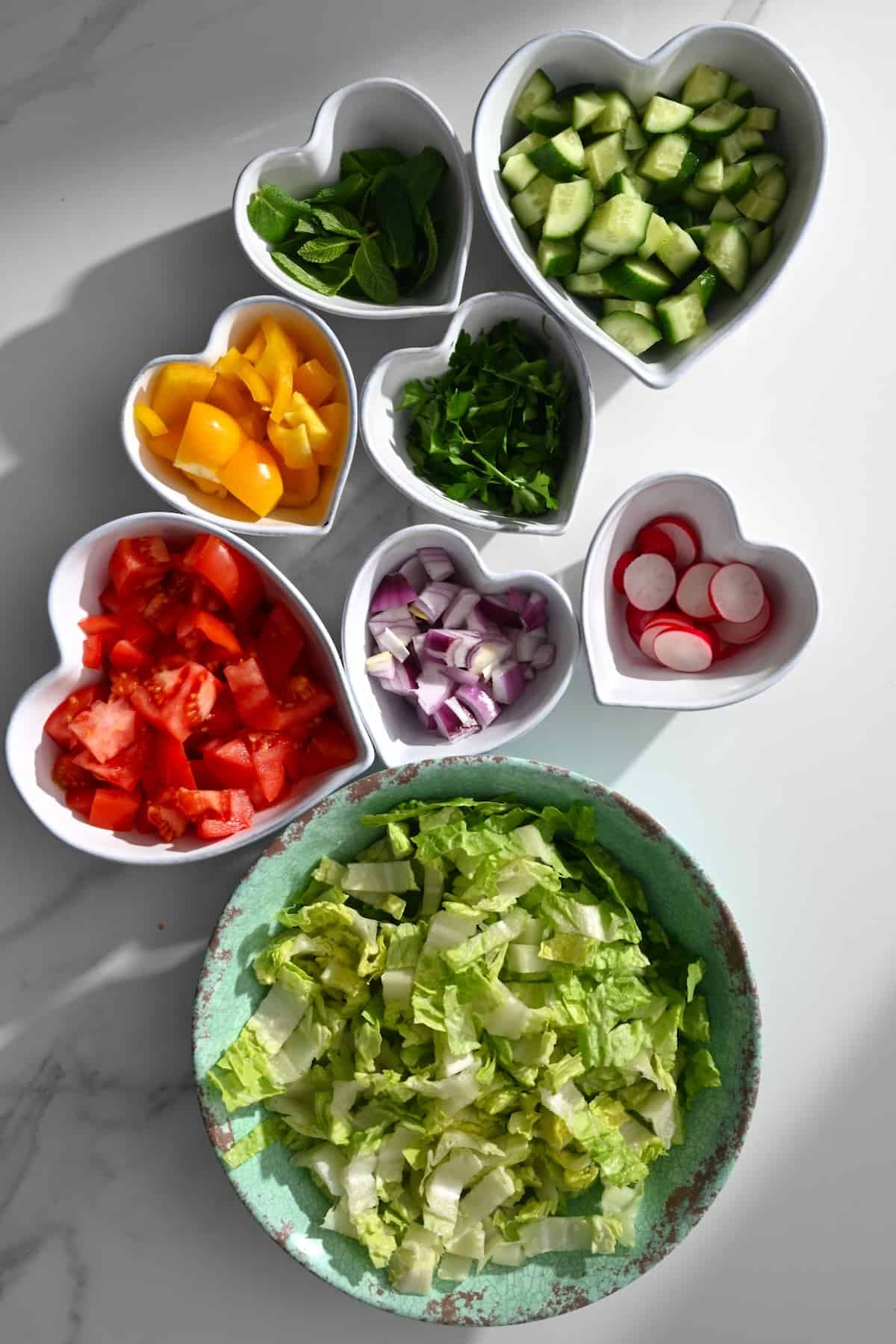Chopped vegetables for fattoush salad