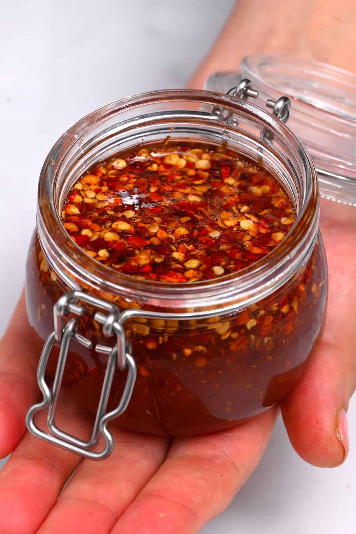 Homemade hot honey in a jar