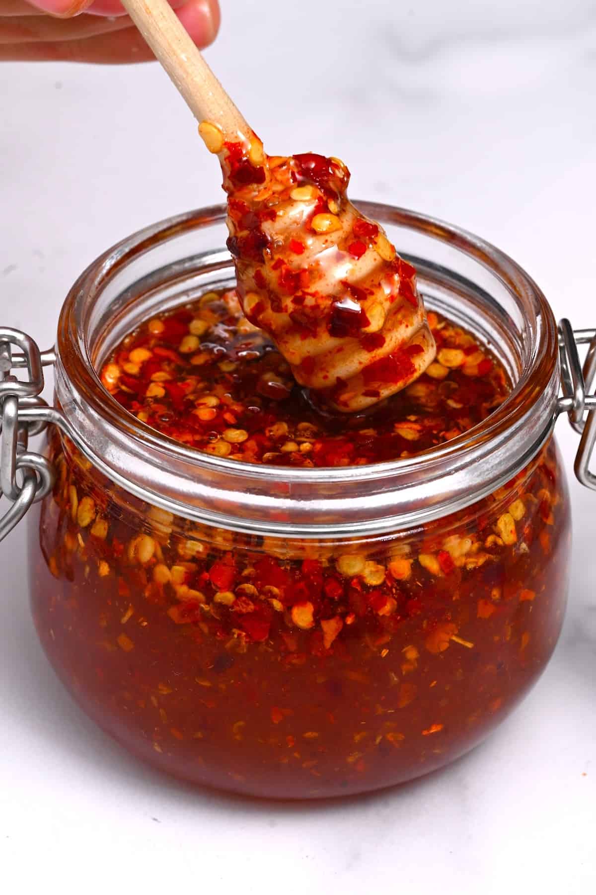 Homemade hot honeh in a small jar