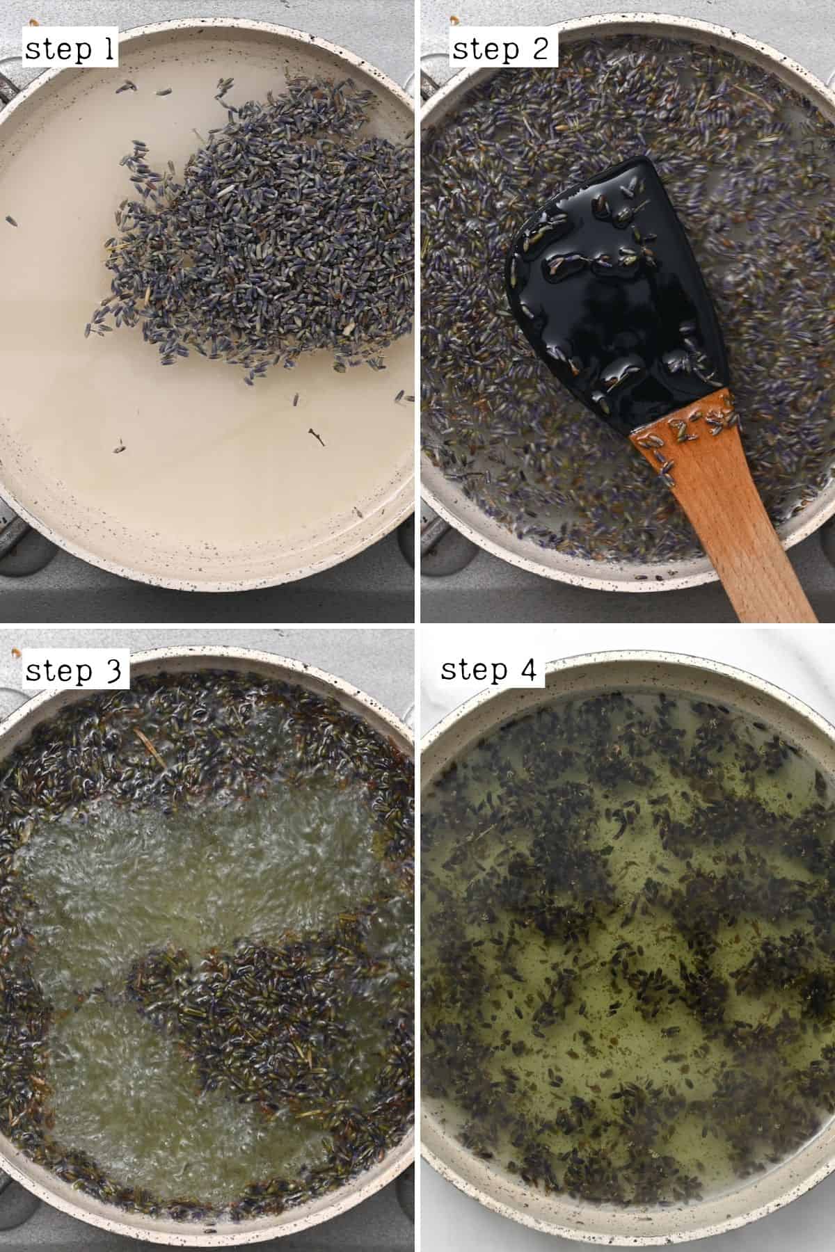 Steps for making lavender syrup