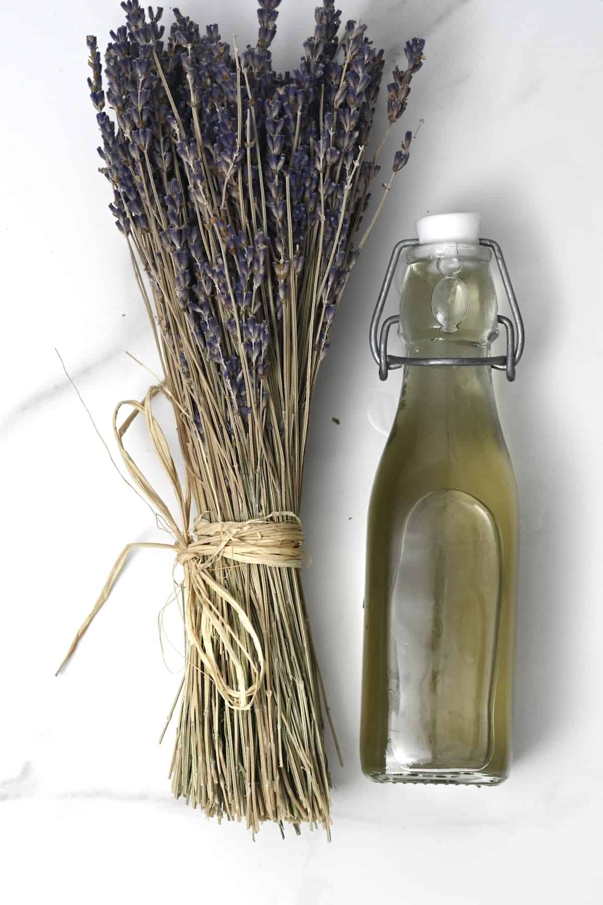 Sugar syrup made with lavender in a bottle