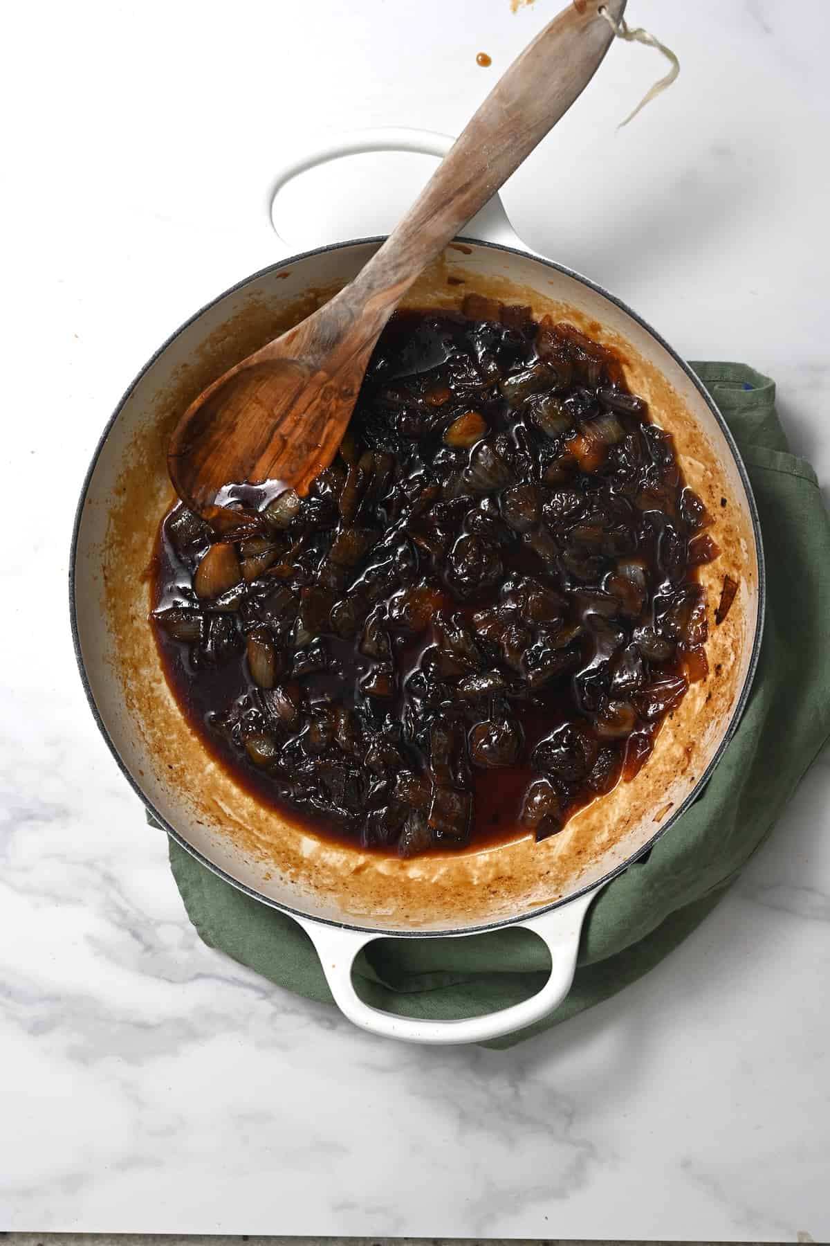 A pan with homemade onion jam