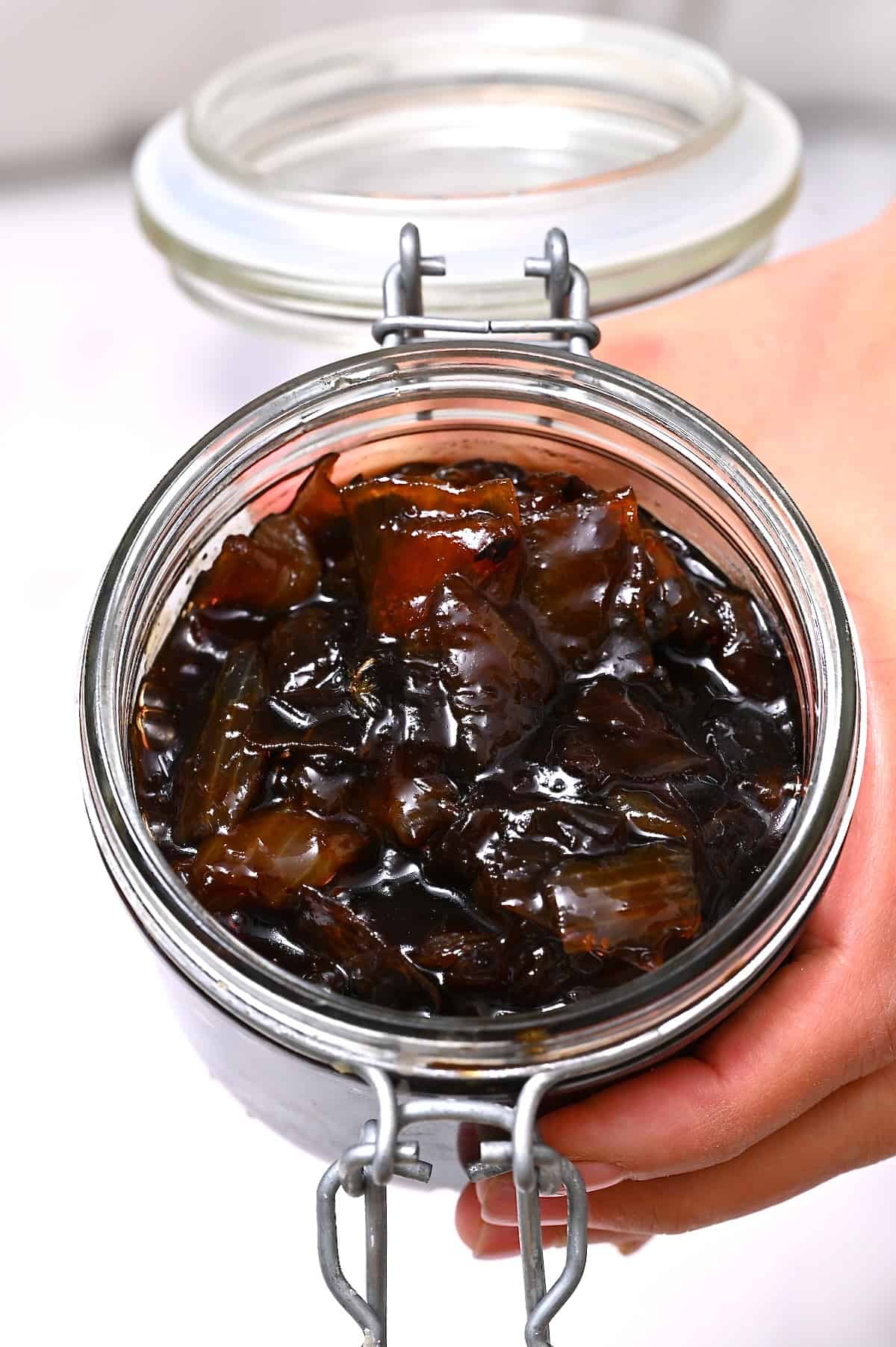 Homemade onion jam in a jar